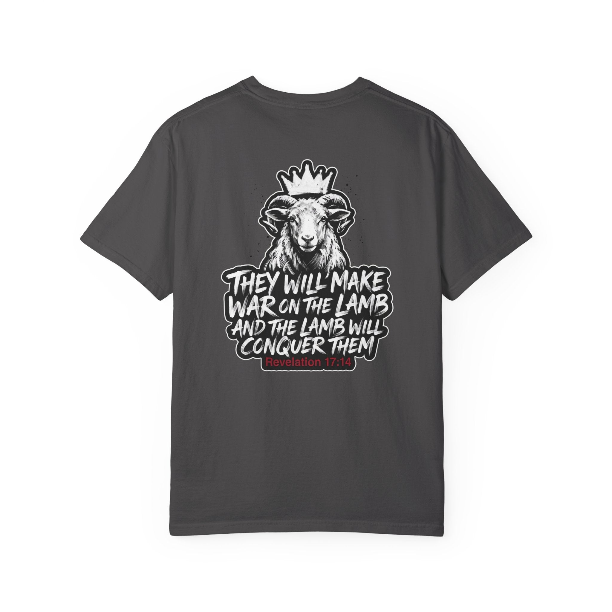 Christian Lamb Graphic T-Shirt — "They Will Make War on the Lamb" Back Design