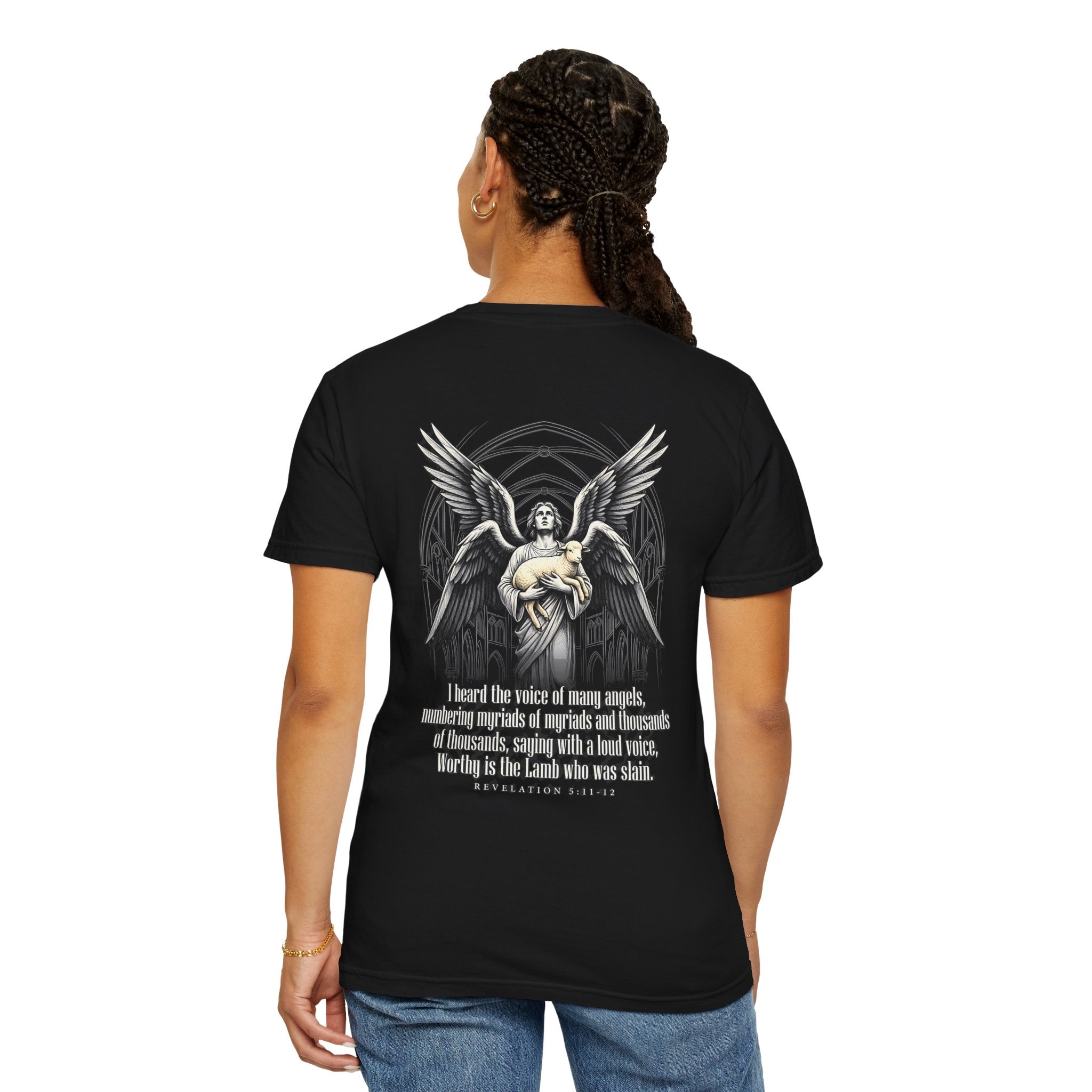 Christian Angel Cross T-Shirt — Inspirational Scripture Back Graphic