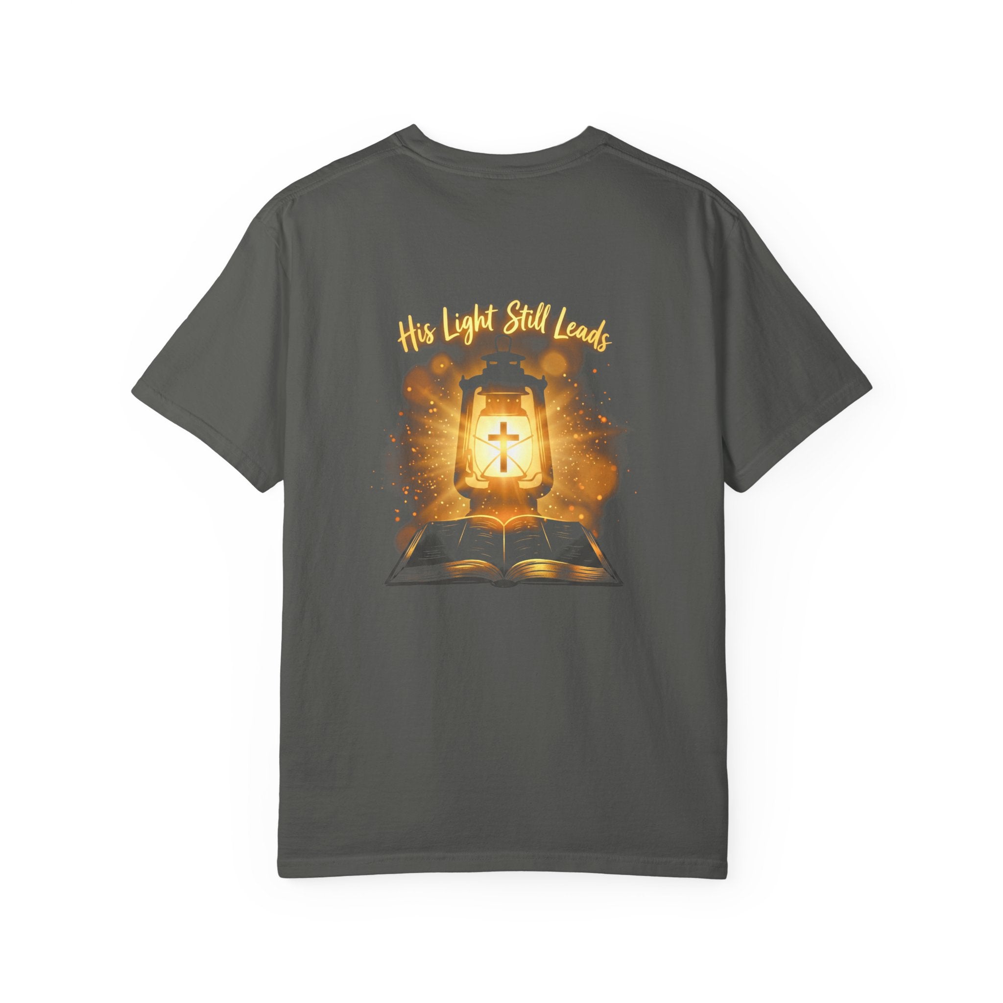 Christian Cross T-Shirt — “His Light Still Leads” Bible Graphic Tee