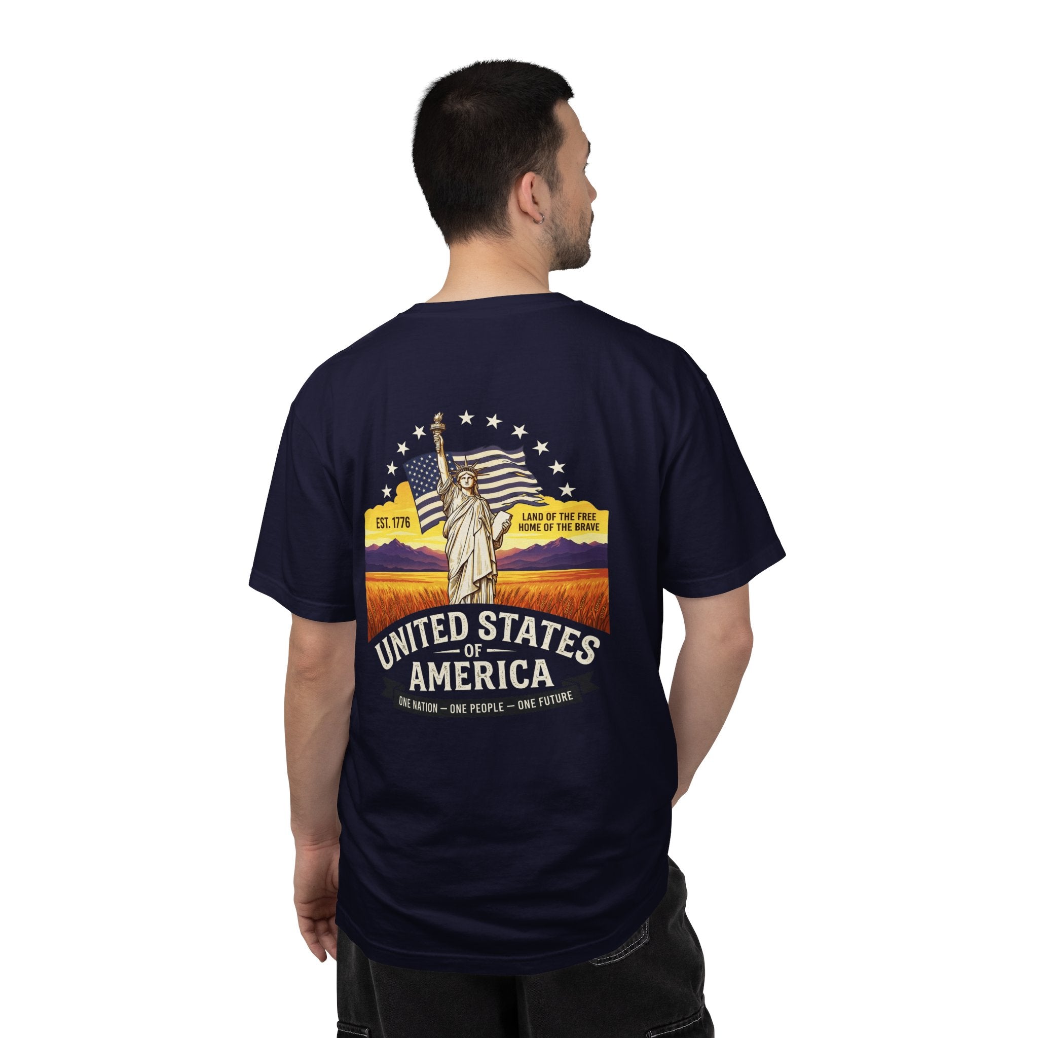 America Graphic T-Shirt — United States Vintage Statue of Liberty Back Print