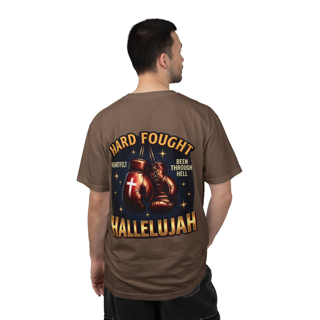 Hallelujah Boxing T-Shirt — "Hard Fought, Been Through Hell" Christian Graphic Tee