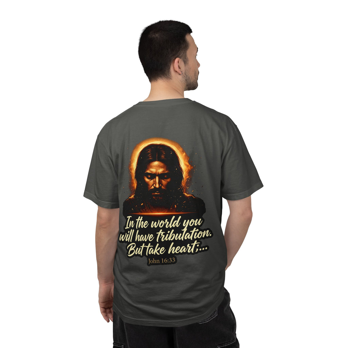 Christian Cross T-Shirt — "In the world you will have tribulation" Inspirational Jesus Graphic Tee