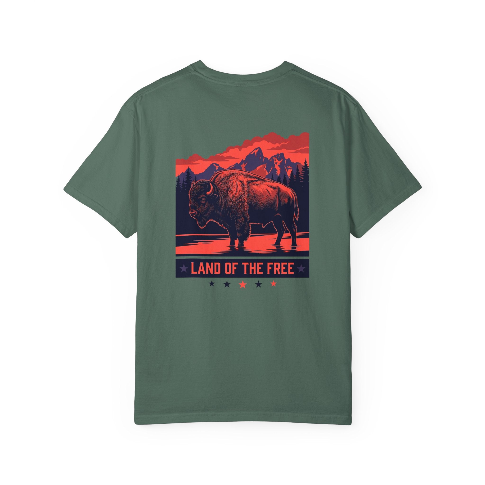 Americana Buffalo Tee — "Land of the Free" Garment-Dyed T-Shirt