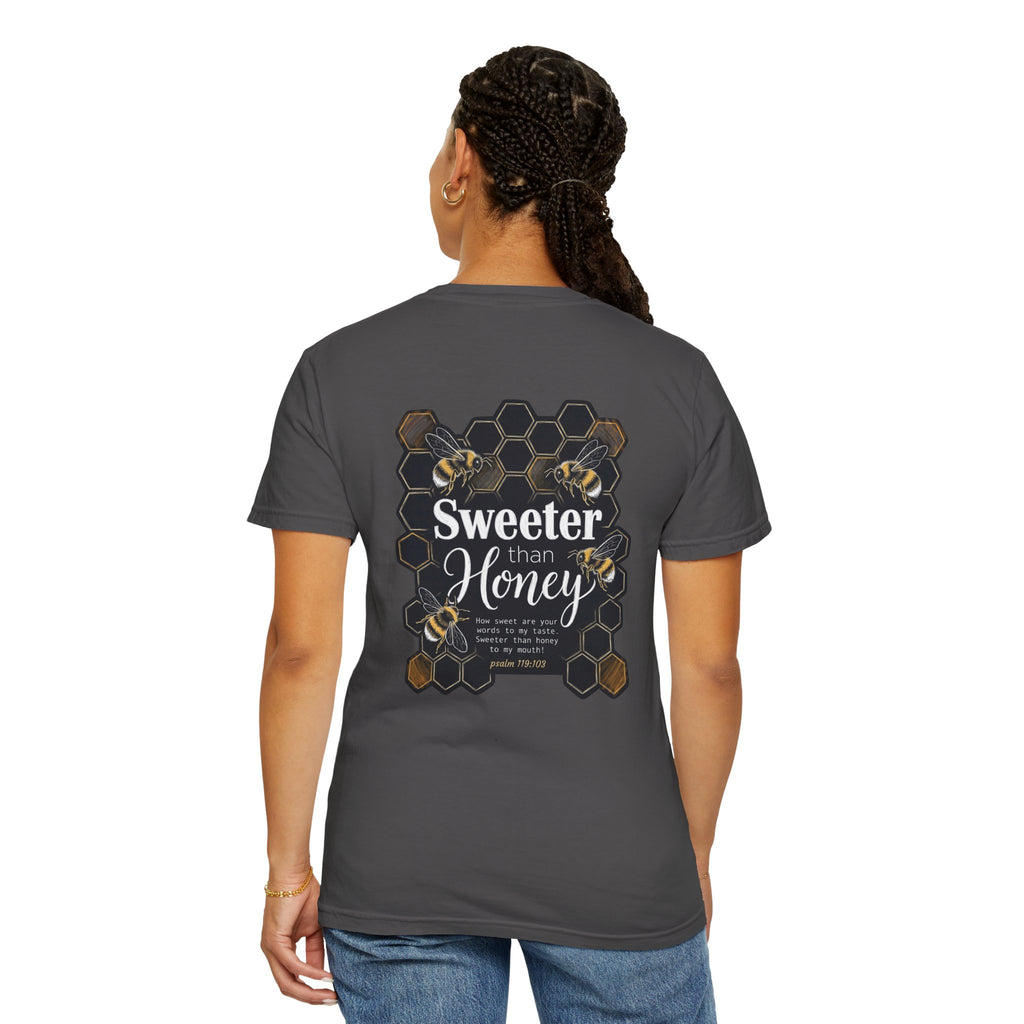 Sweeter Than Honey T-Shirt — Bee Honeycomb Graphic Tee