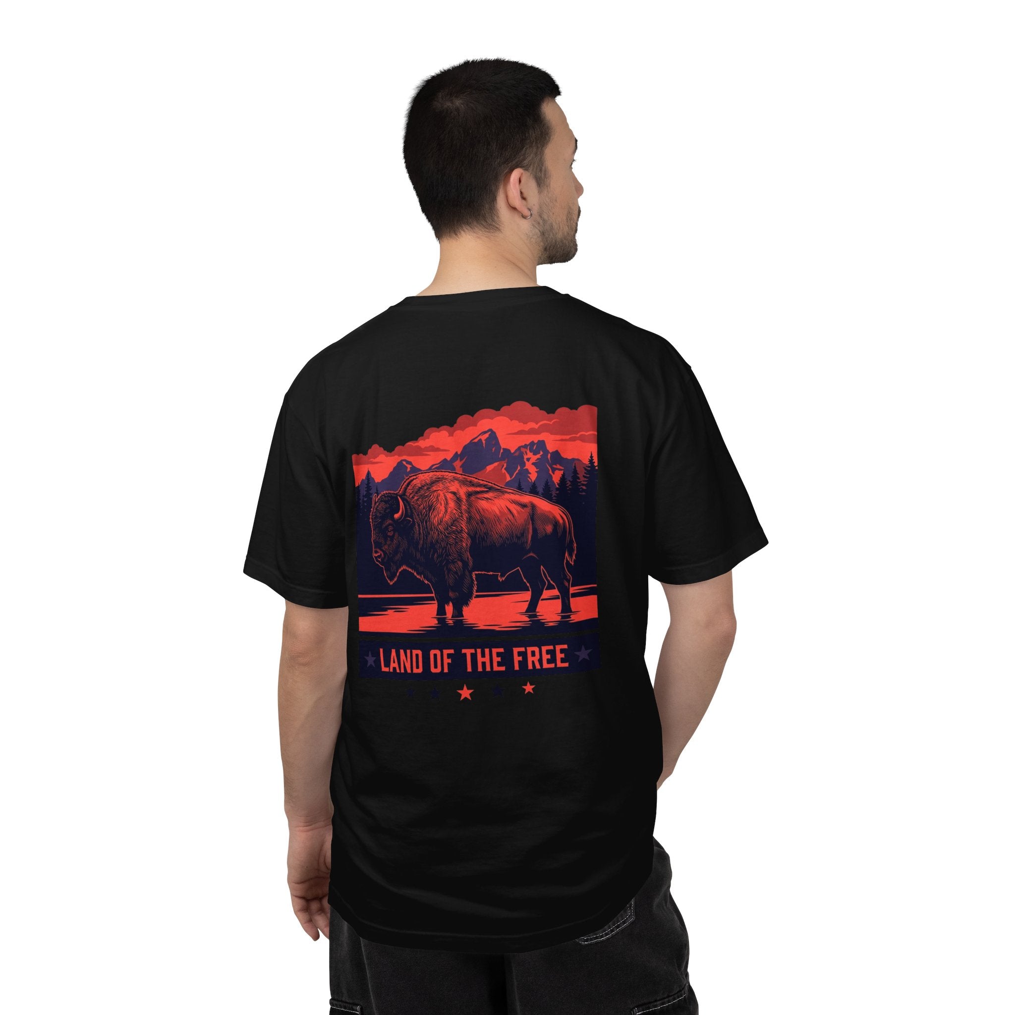 Americana Buffalo Tee — "Land of the Free" Garment-Dyed T-Shirt