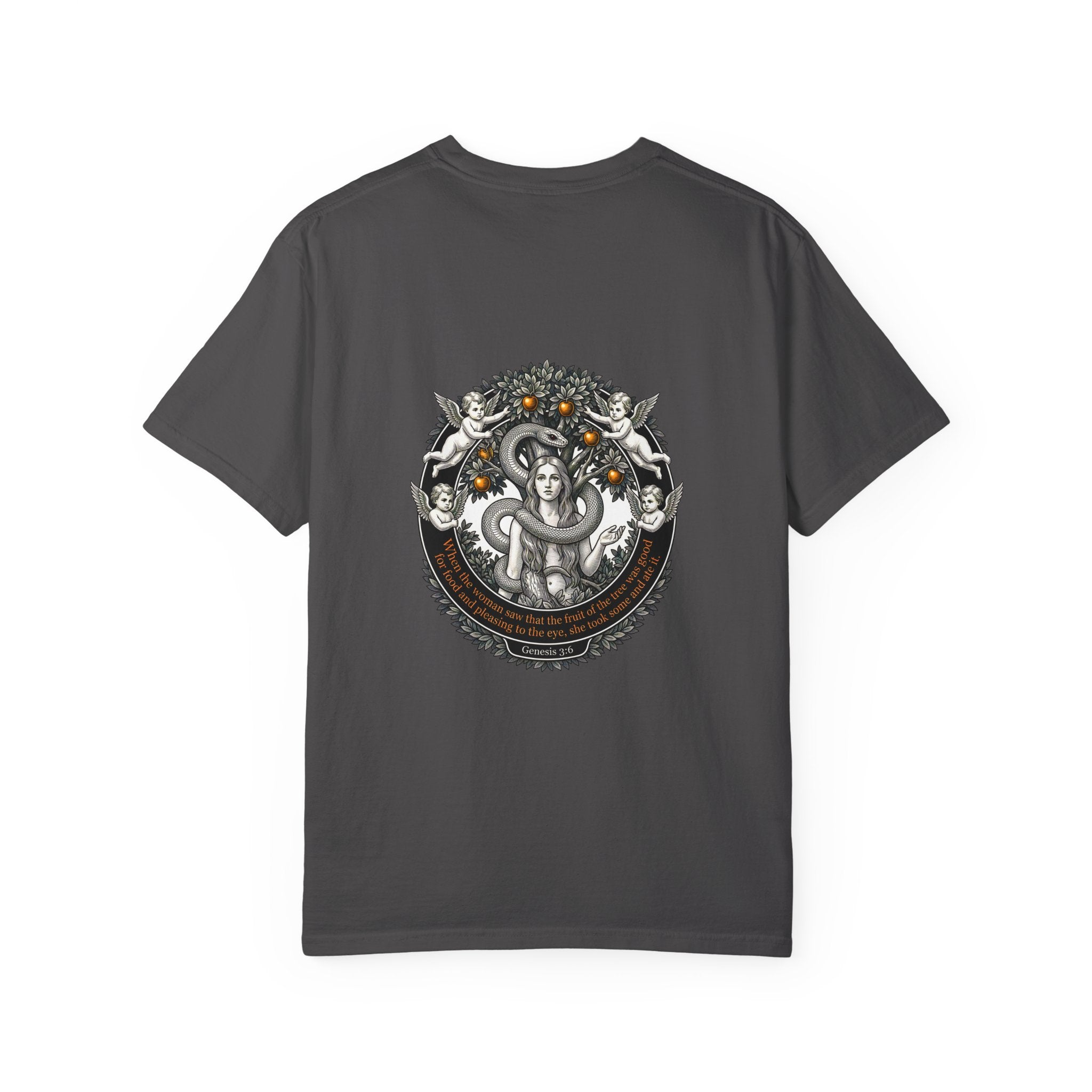 Religious Graphic T-Shirt — Vintage Cross Front & Ornate Back Illustration