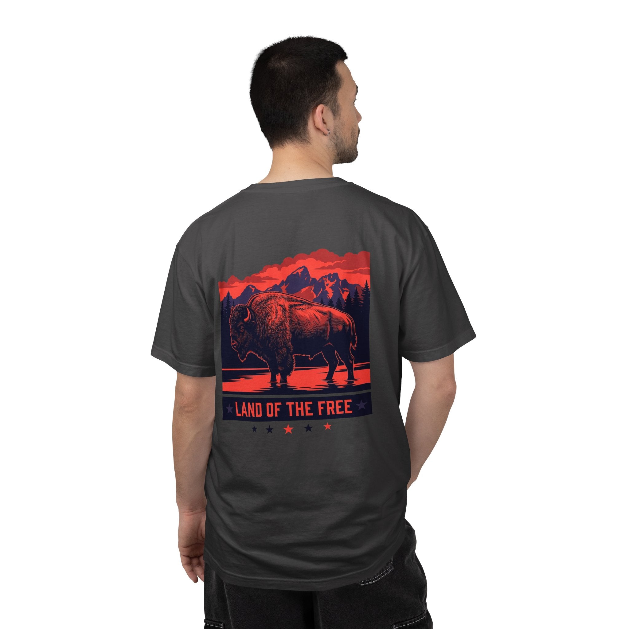 Americana Buffalo Tee — "Land of the Free" Garment-Dyed T-Shirt