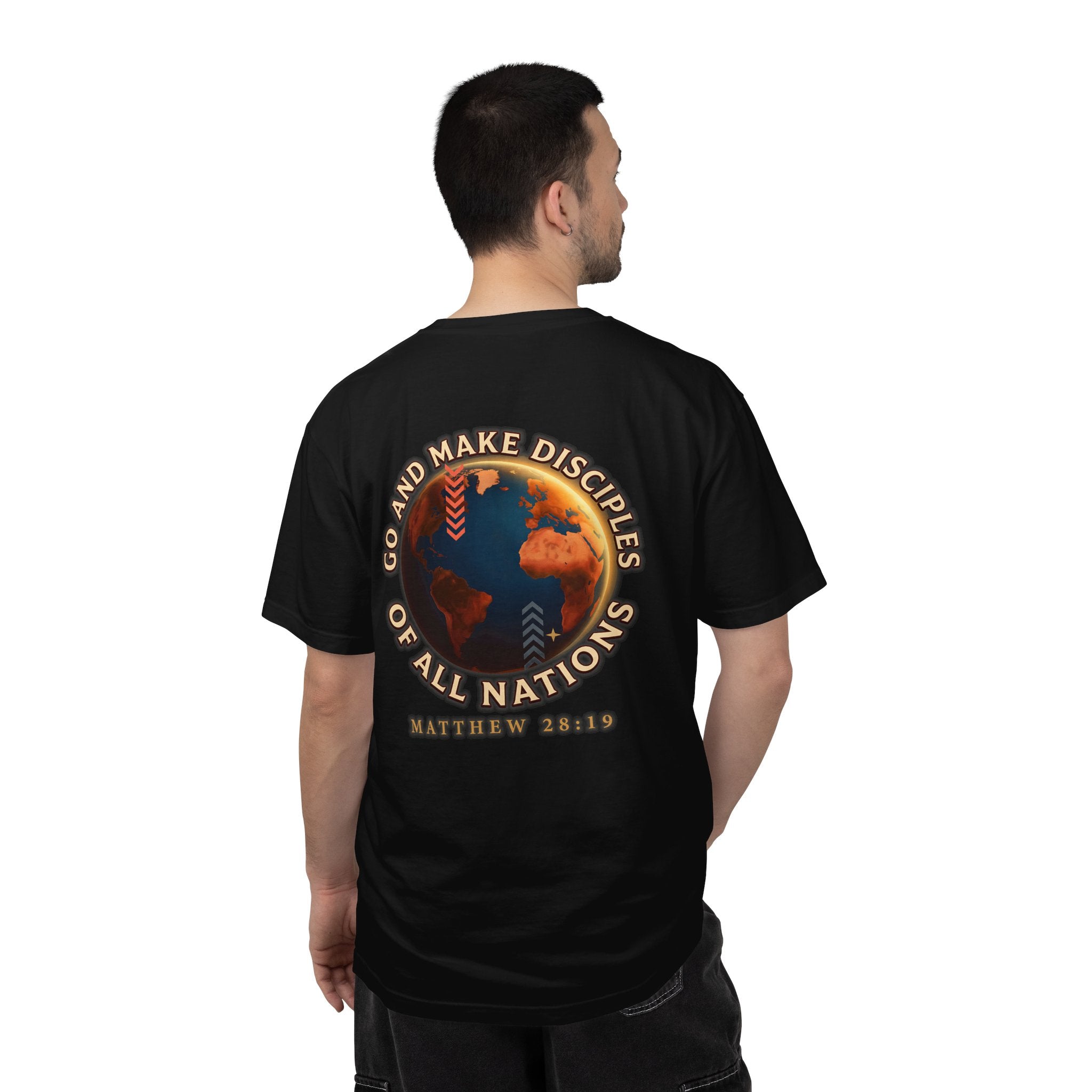Christian T-Shirt — Cross Front & “Go and Make Disciples of All Nations” Matthew 28:19 Back