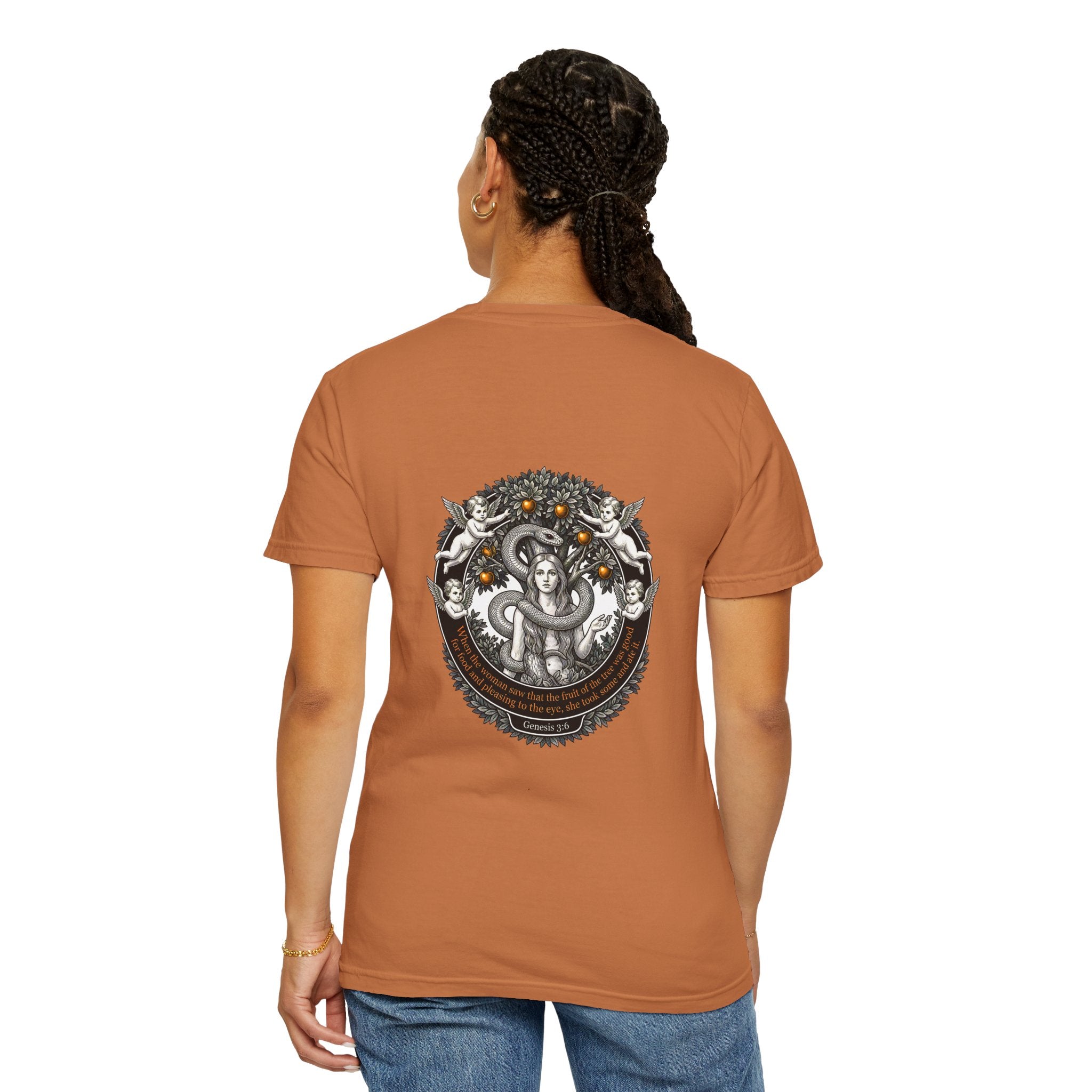 Religious Graphic T-Shirt — Vintage Cross Front & Ornate Back Illustration