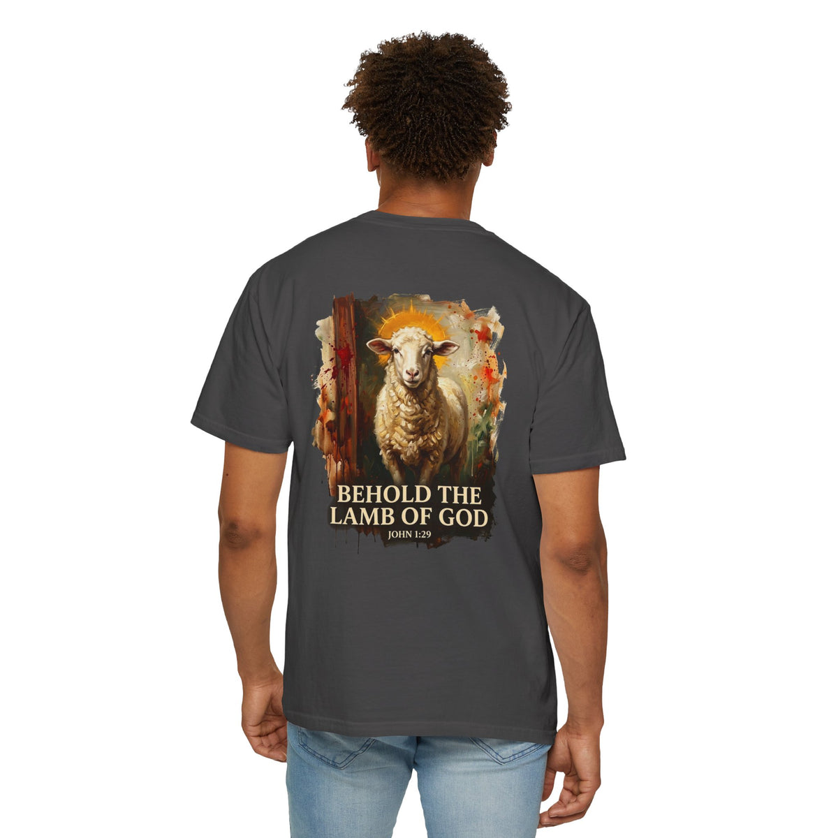 Christian T-Shirt — "Behold the Lamb of God" Graphic Tee with Cross