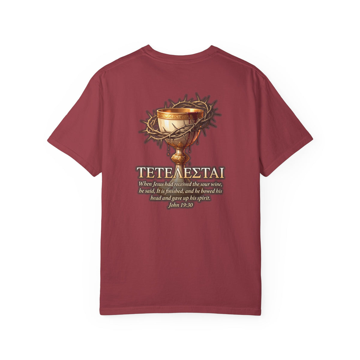 Christian Cross T-Shirt — 'Teteteazai' Chalice Scripture Tee (John 19:30)