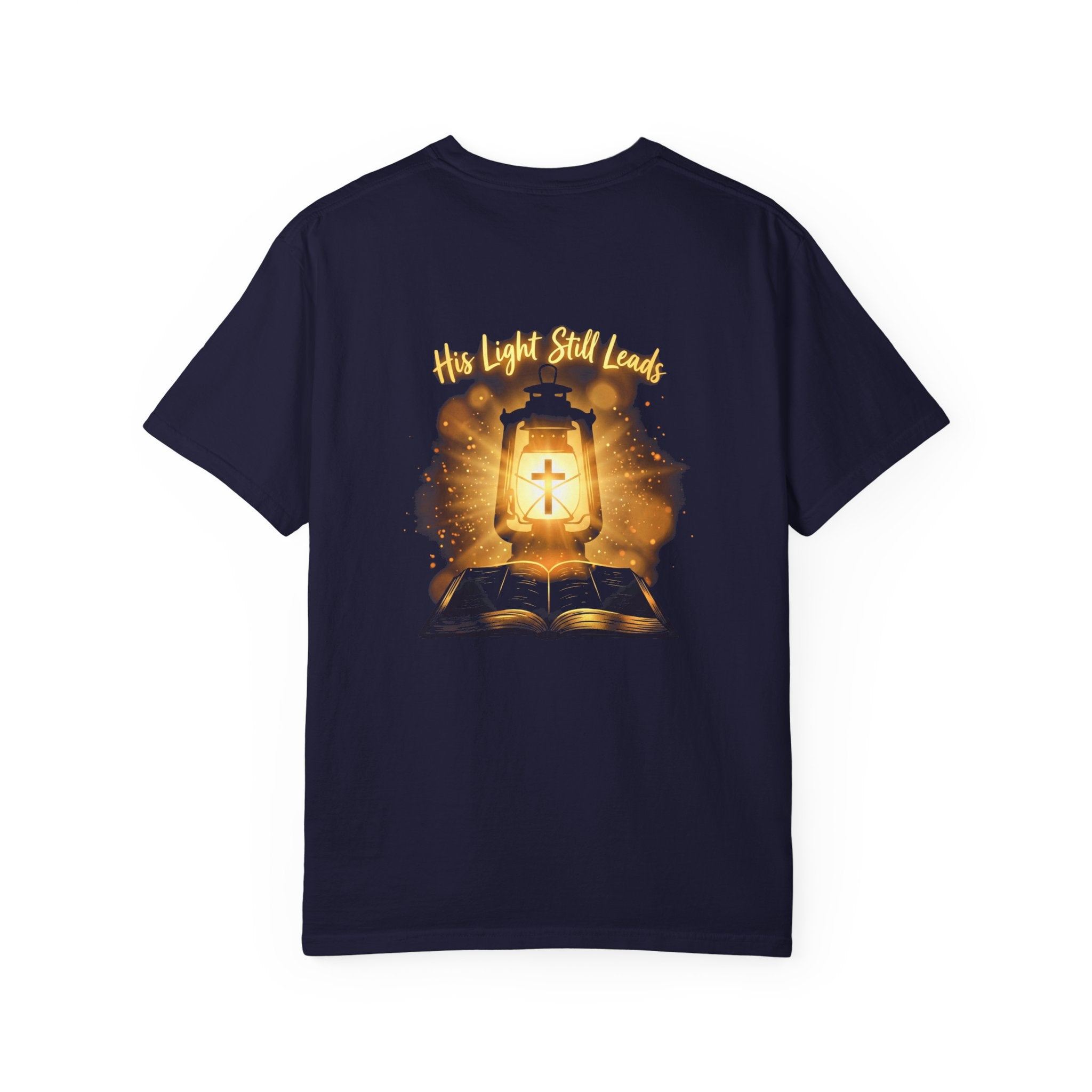 Christian Cross T-Shirt — “His Light Still Leads” Bible Graphic Tee