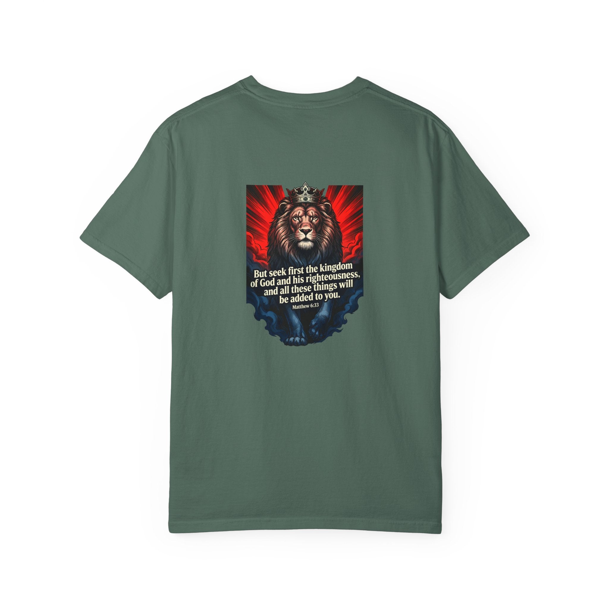 Christian Lion T-Shirt — 'But seek first the kingdom of God' Scripture Tee