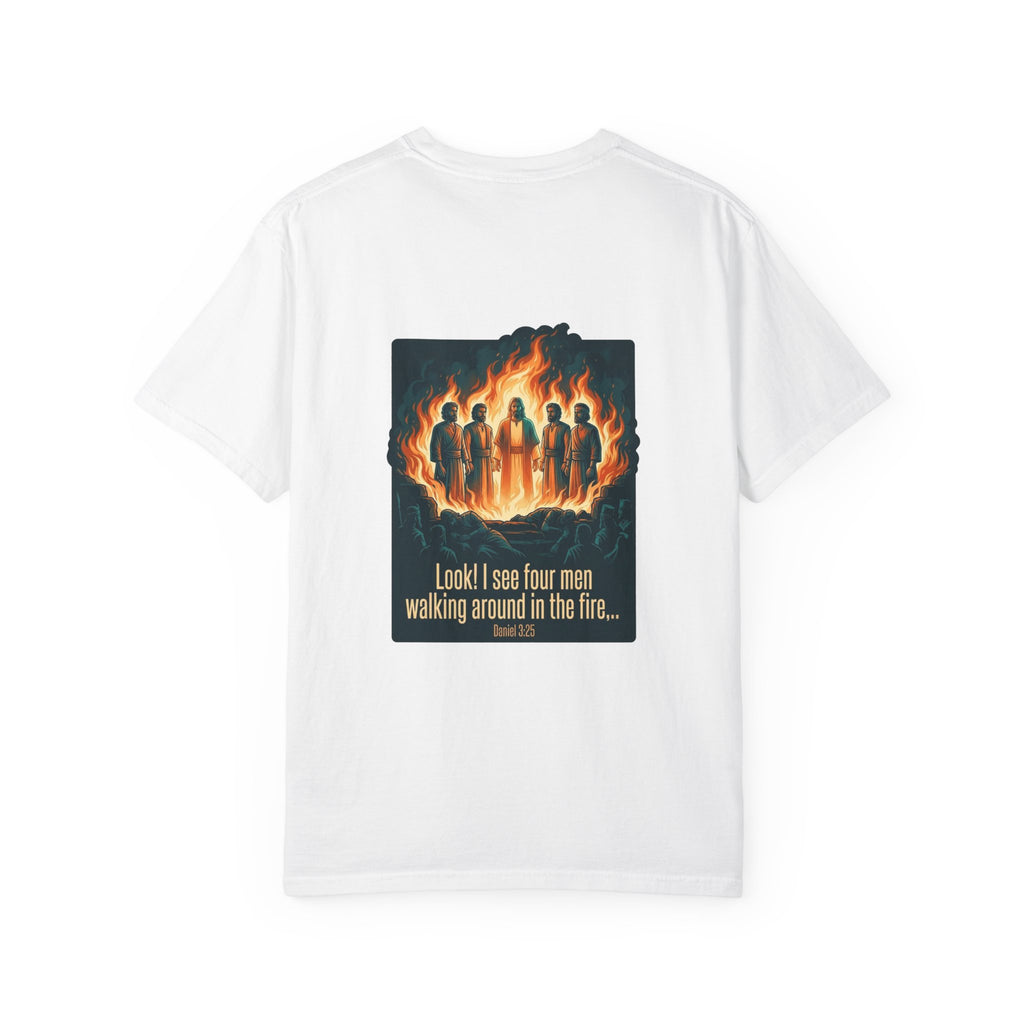 Christian Cross T-Shirt — ‘I see four men walking around in the fire’ Graphic Tee
