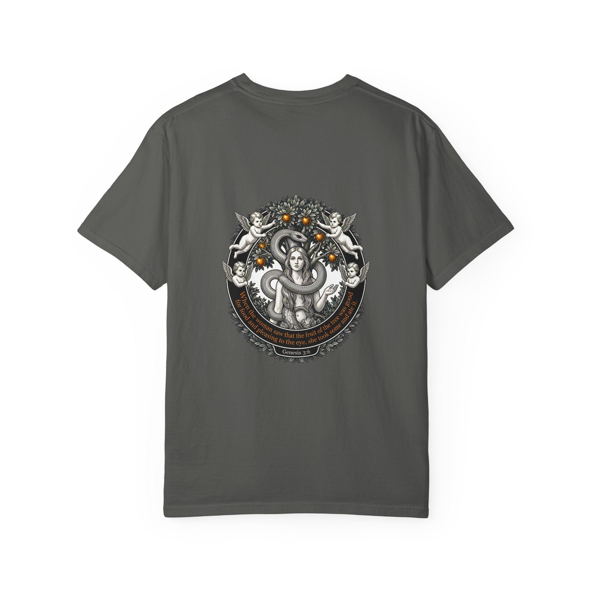 Religious Graphic T-Shirt — Vintage Cross Front & Ornate Back Illustration
