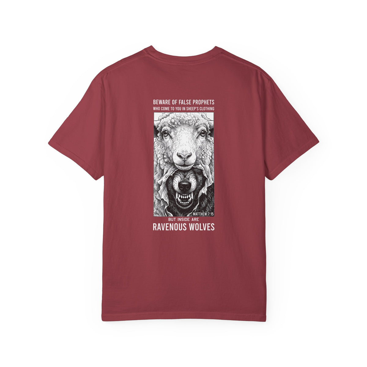 Ravenous Wolves Graphic T‑Shirt — 'Beware of False Prophets' Christian Cross Tee