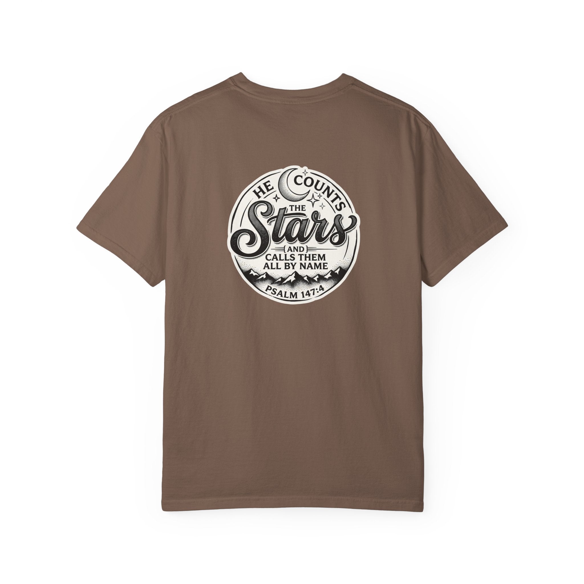 Christian Cross T-Shirt — "He Counts the Stars" Psalm 147:4 Graphic Tee