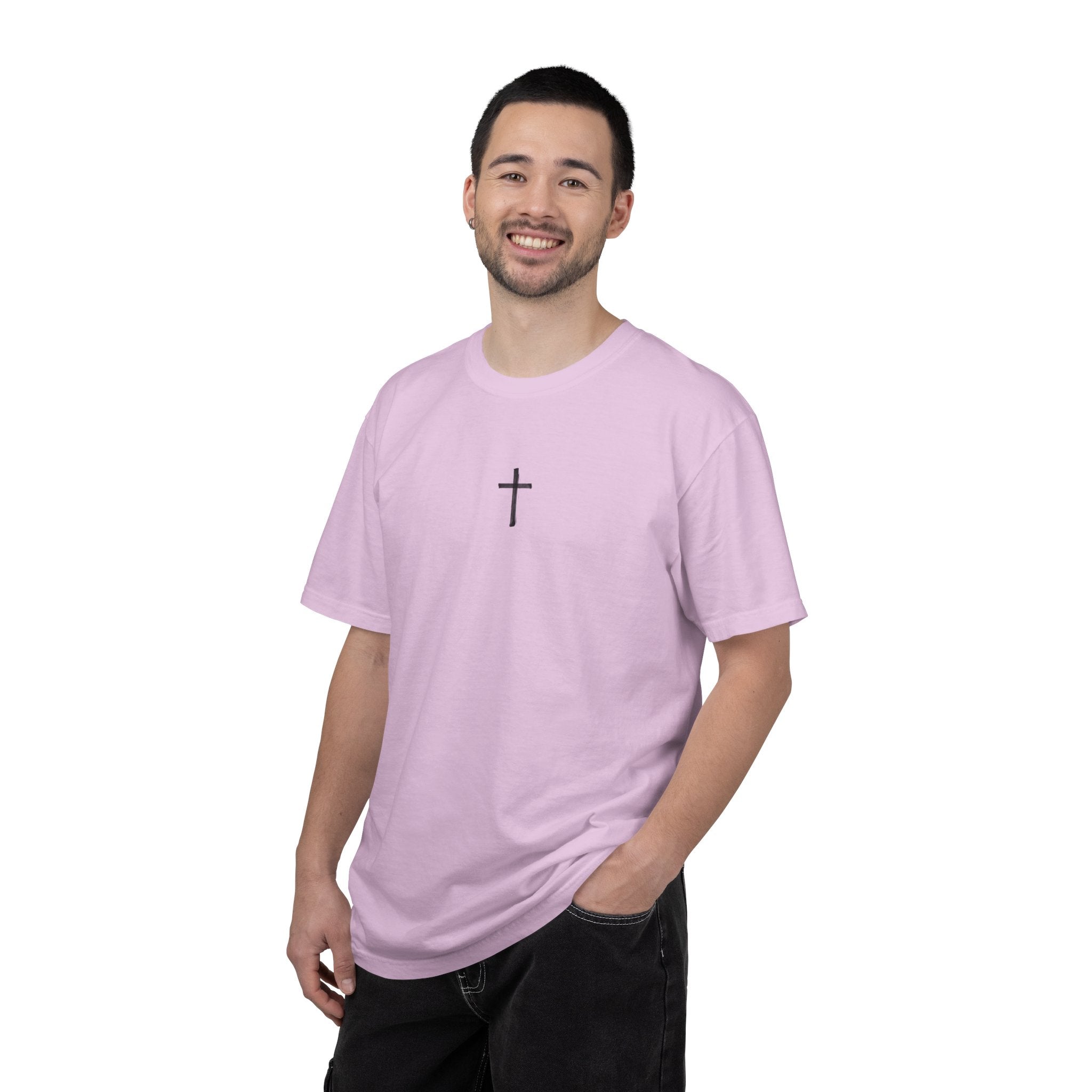 Christian Cross T-Shirt — Illustrated Bible Back Print with James 1:5 Quote