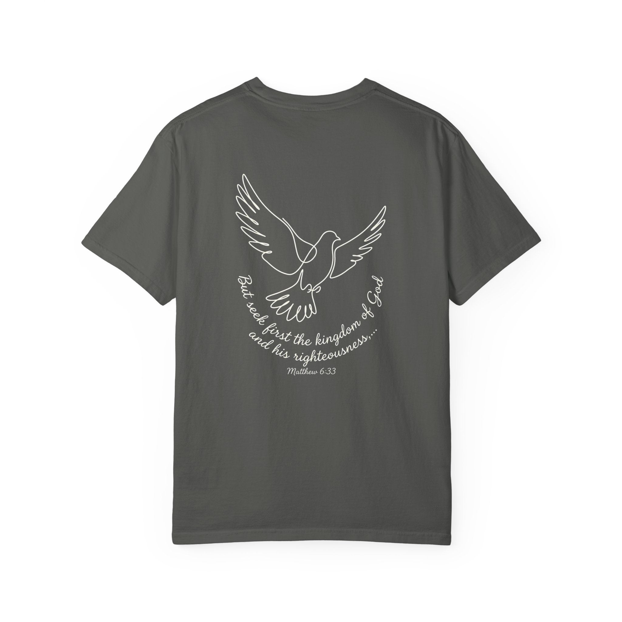 Faith Dove T-Shirt — Matthew 6:33 Scripture Cross Tee