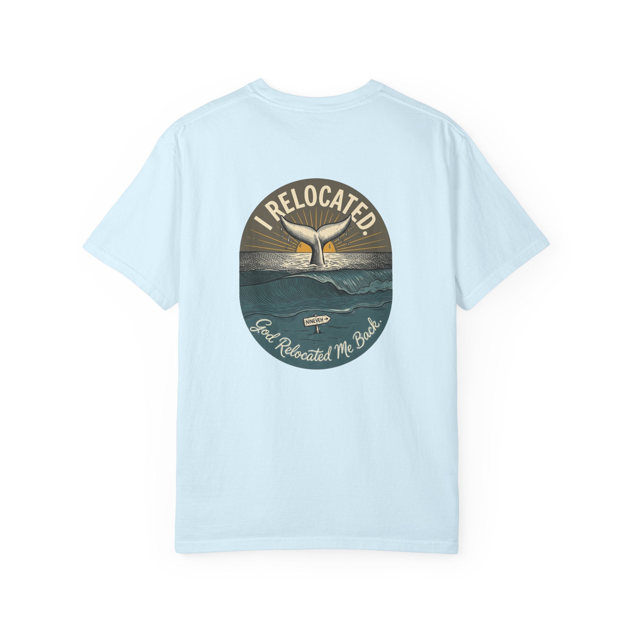 Relocated Whale Tail T-Shirt — “I Relocated” Retro Ocean Graphic Tee