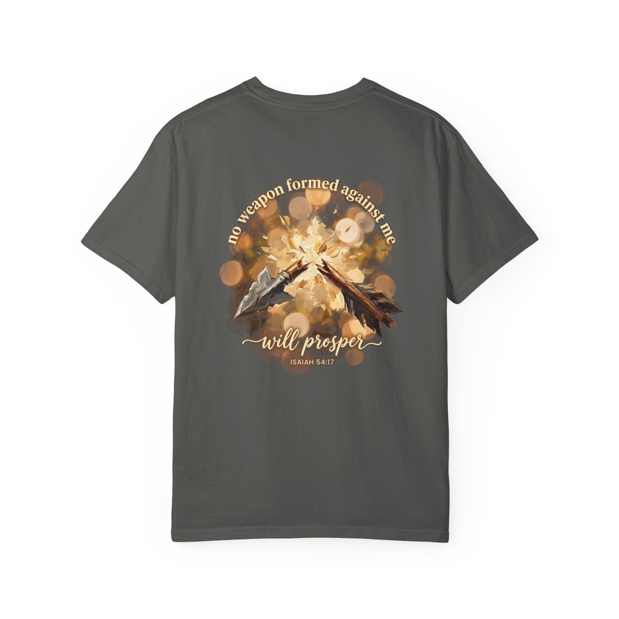 Christian Cross T-Shirt — "No Weapon Formed Against Me Will Prosper" Psalm 118:6 Graphic Tee