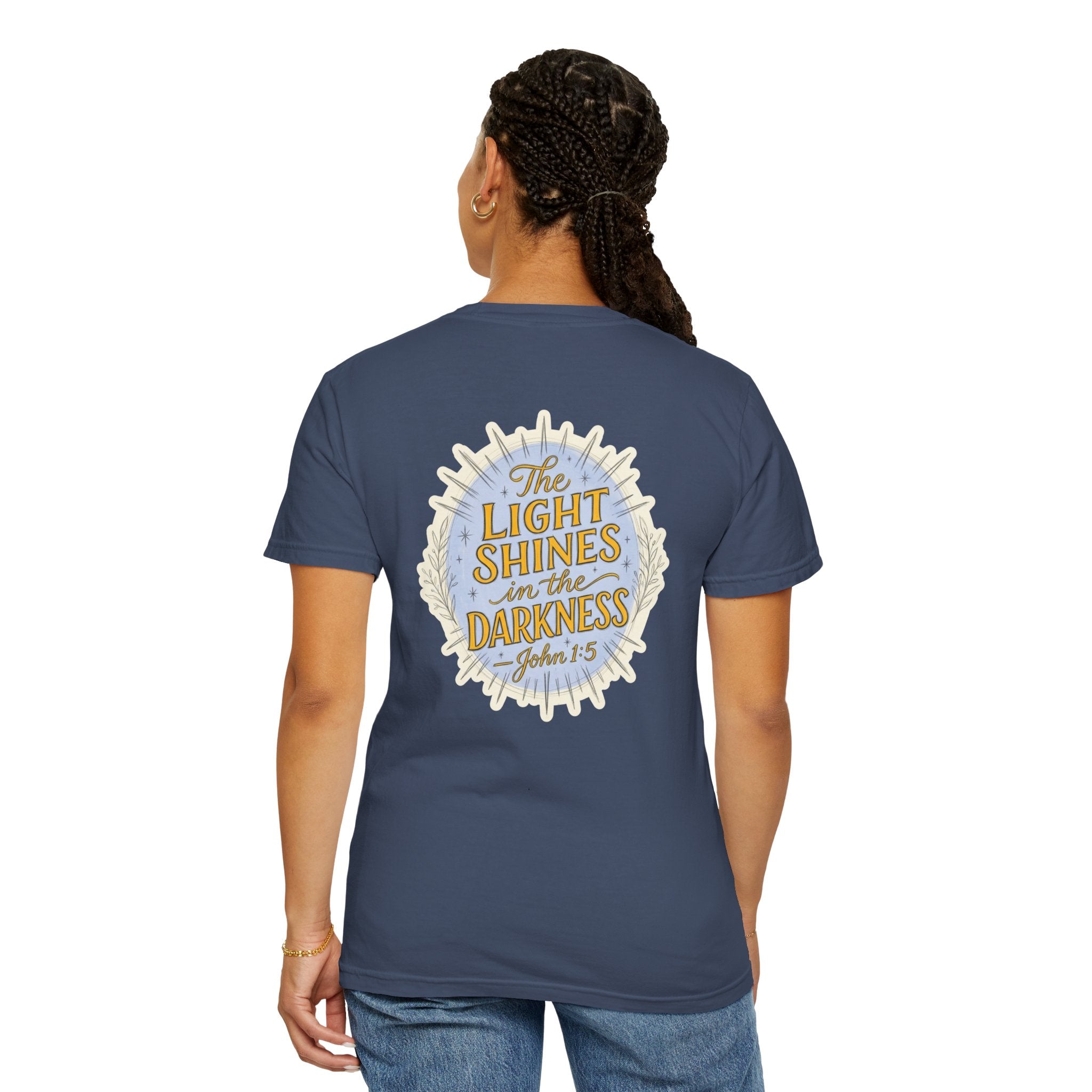 Christian T-Shirt — “The Light Shines in the Darkness” Faith Tee