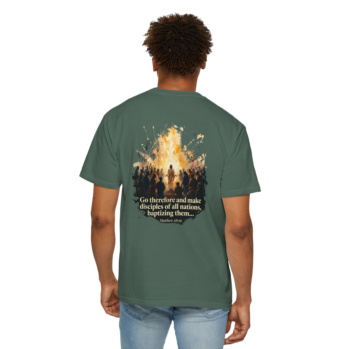 Christian Cross T-Shirt — "Go therefore and make disciples" Baptism Ministry Tee