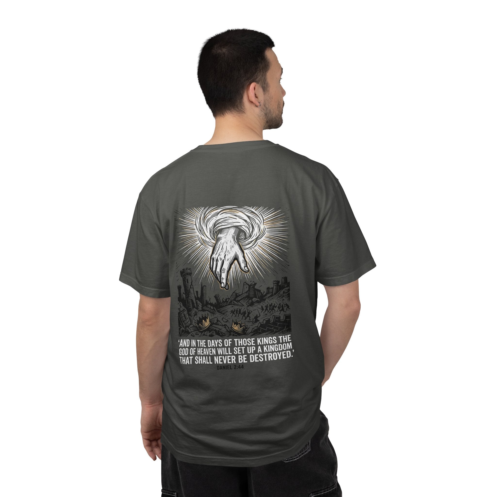 Christian Cross T-Shirt — 'Kingdom That Shall Never Be Destroyed' Graphic Tee