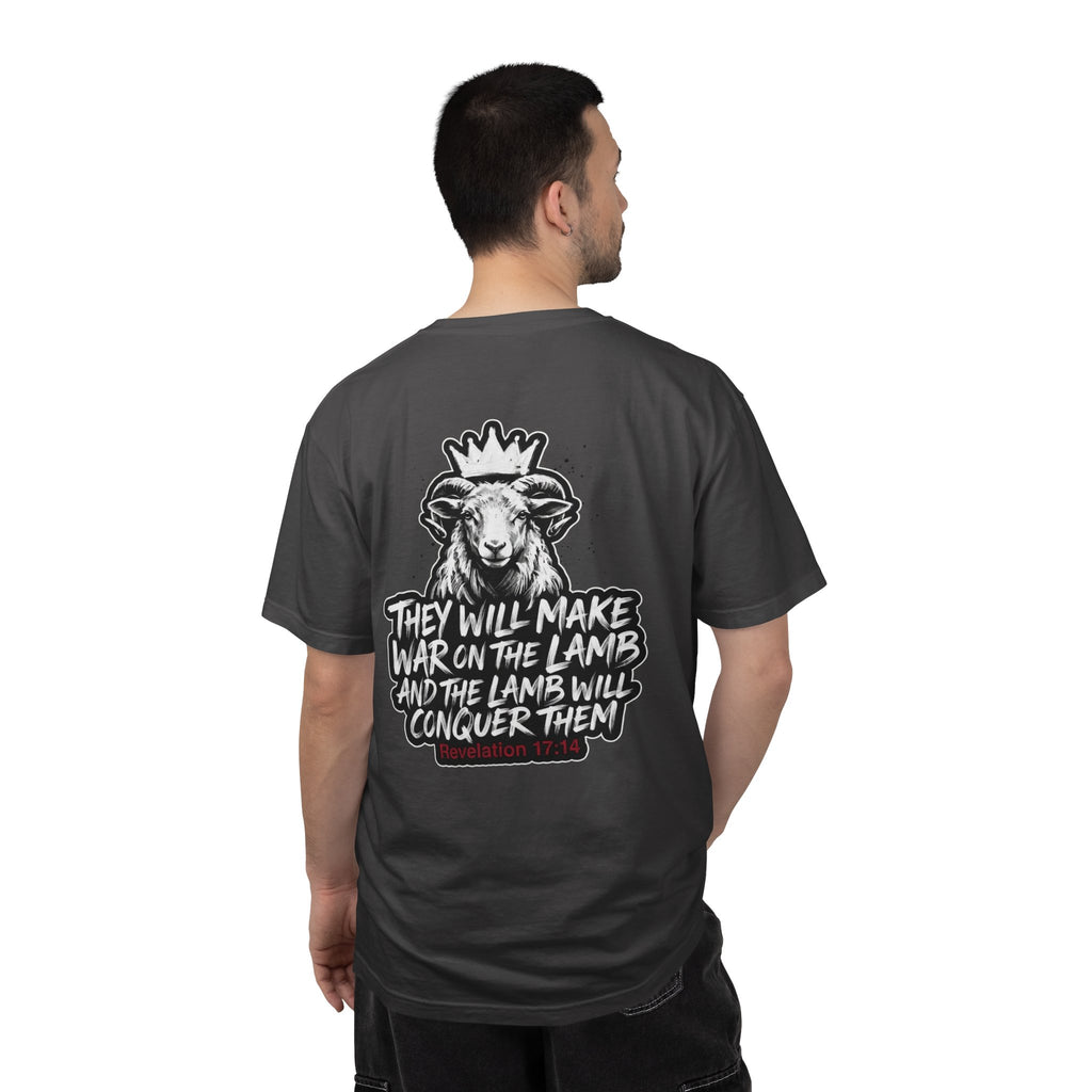 Christian Lamb Graphic T-Shirt — "They Will Make War on the Lamb" Back Design