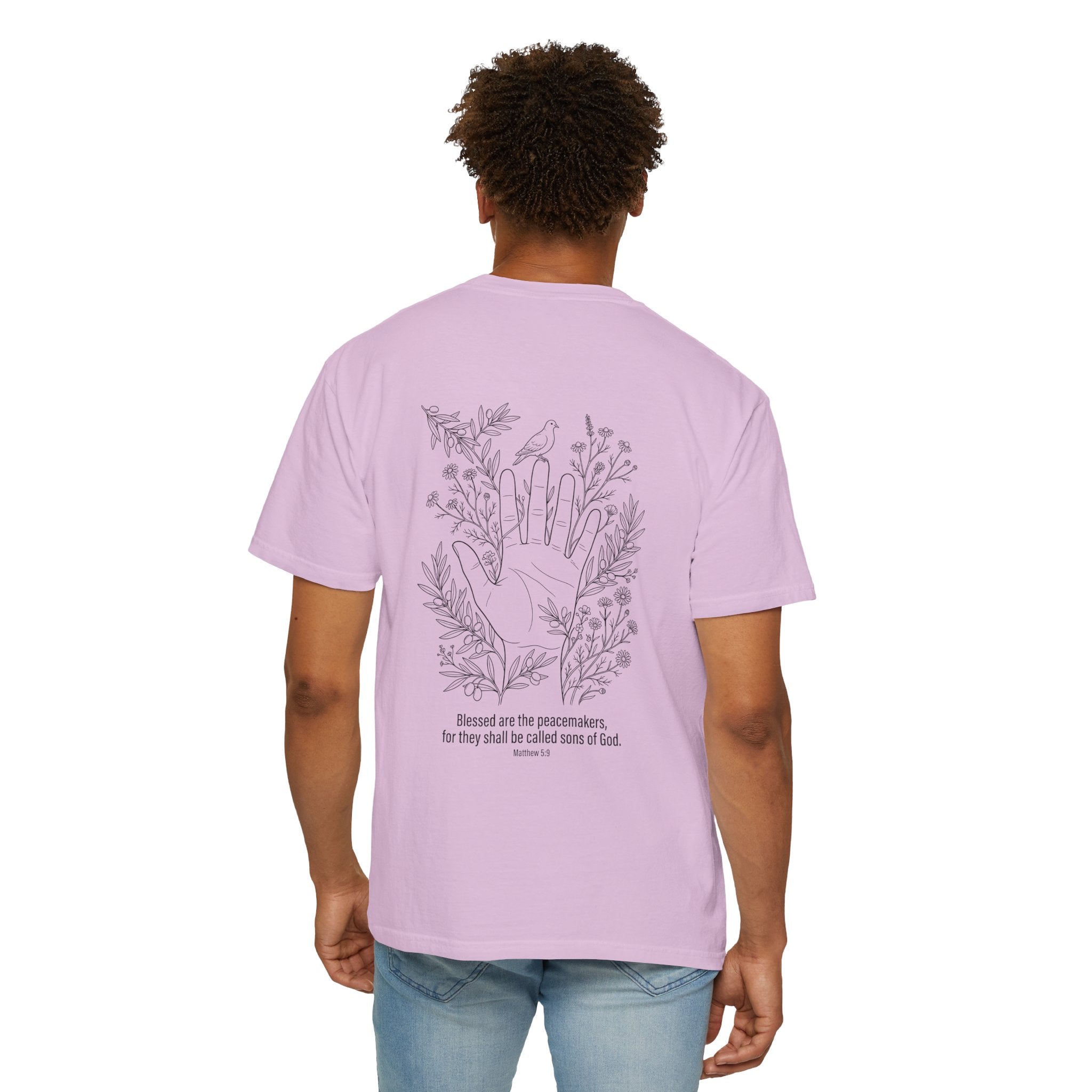 Faith Floral T-Shirt — Three Crosses Front with ‘Blessed are the Peacemakers’ Floral Back