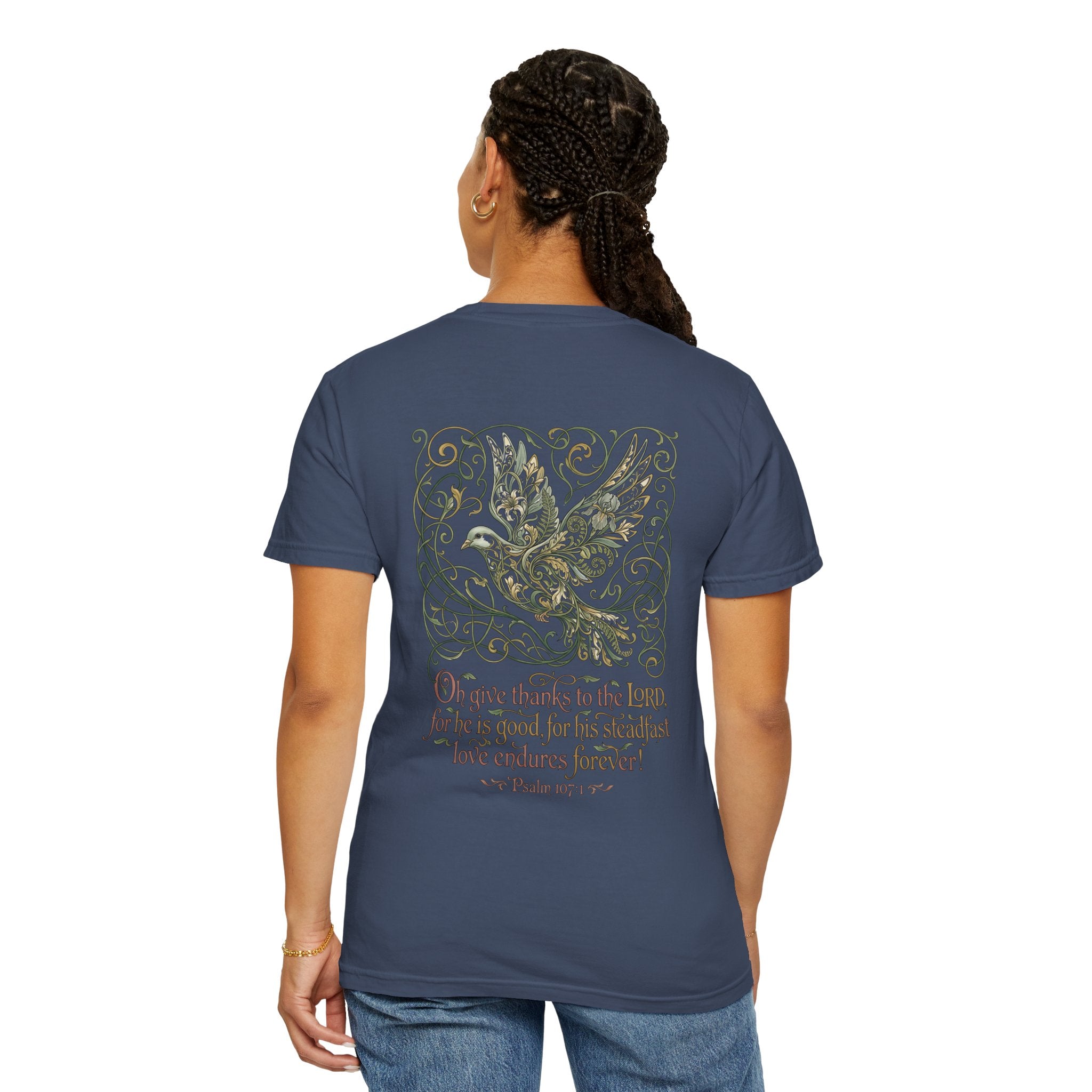Christian Cross T-Shirt — ‘Give Thanks to the Lord’ Dove Graphic Tee