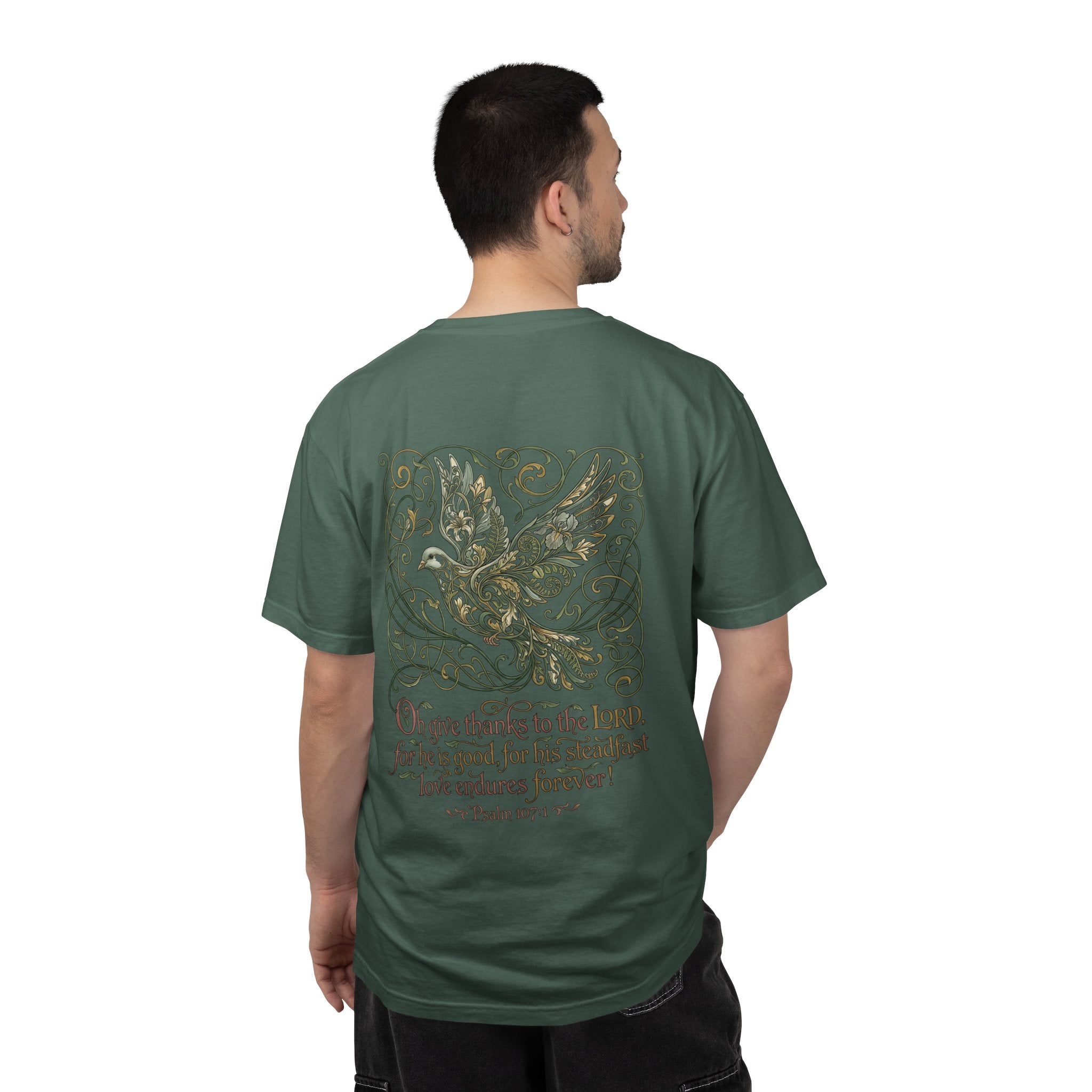 Christian Cross T-Shirt — ‘Give Thanks to the Lord’ Dove Graphic Tee