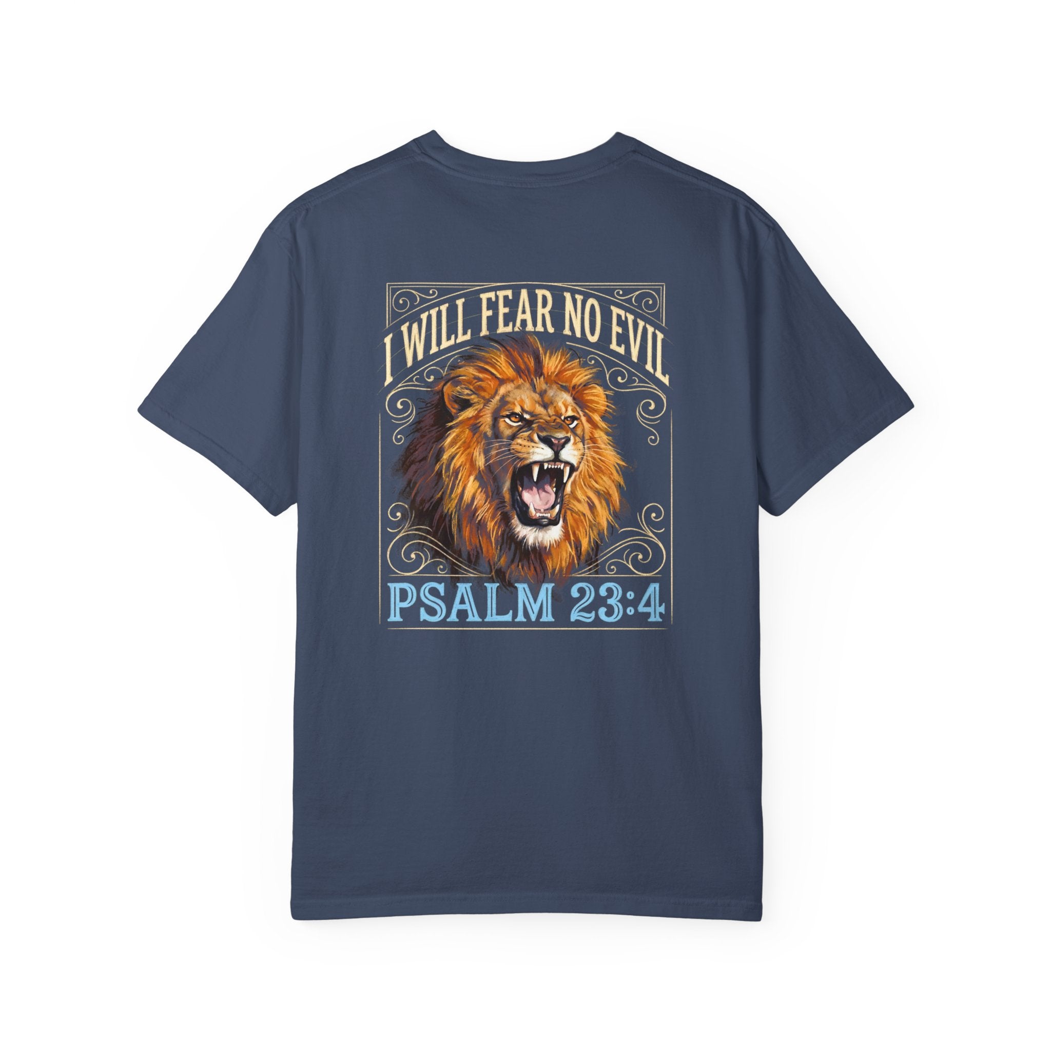 Psalm 23:4 Lion T-Shirt — I Will Fear No Evil Christian Tee