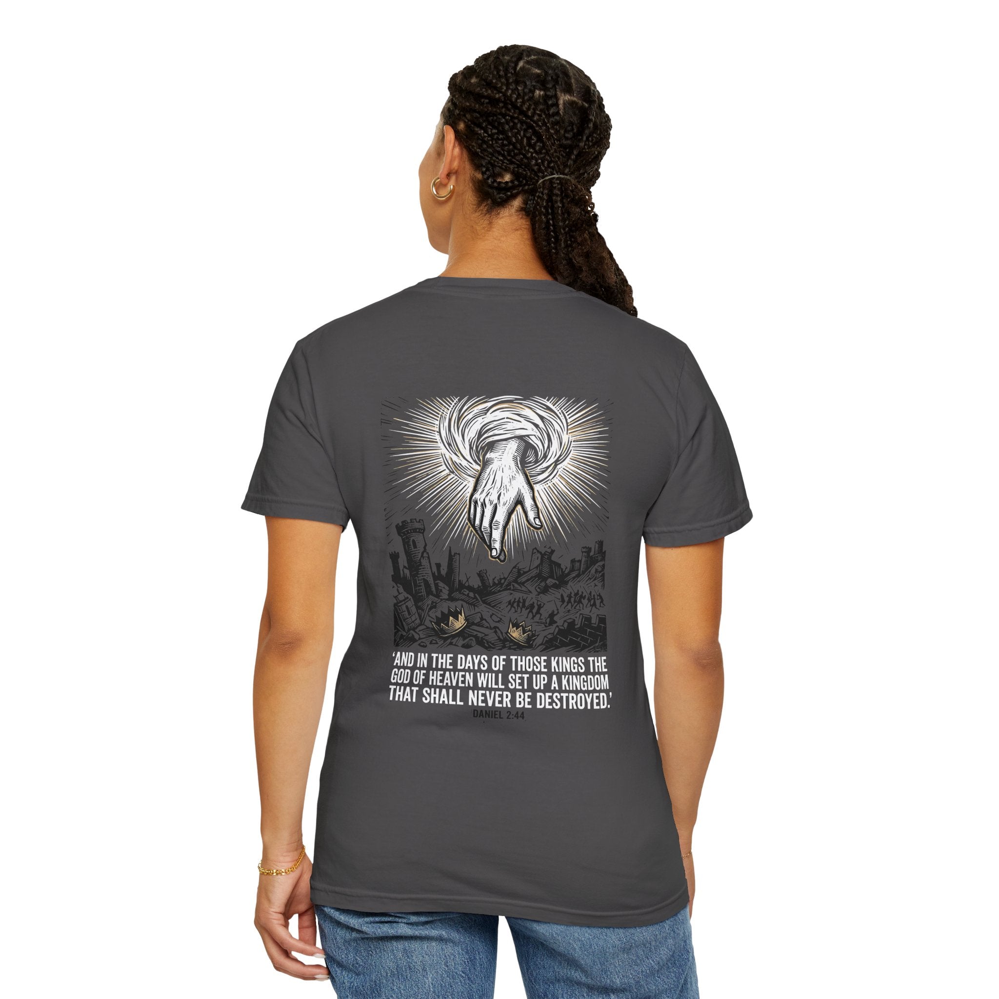 Christian Cross T-Shirt — 'Kingdom That Shall Never Be Destroyed' Graphic Tee