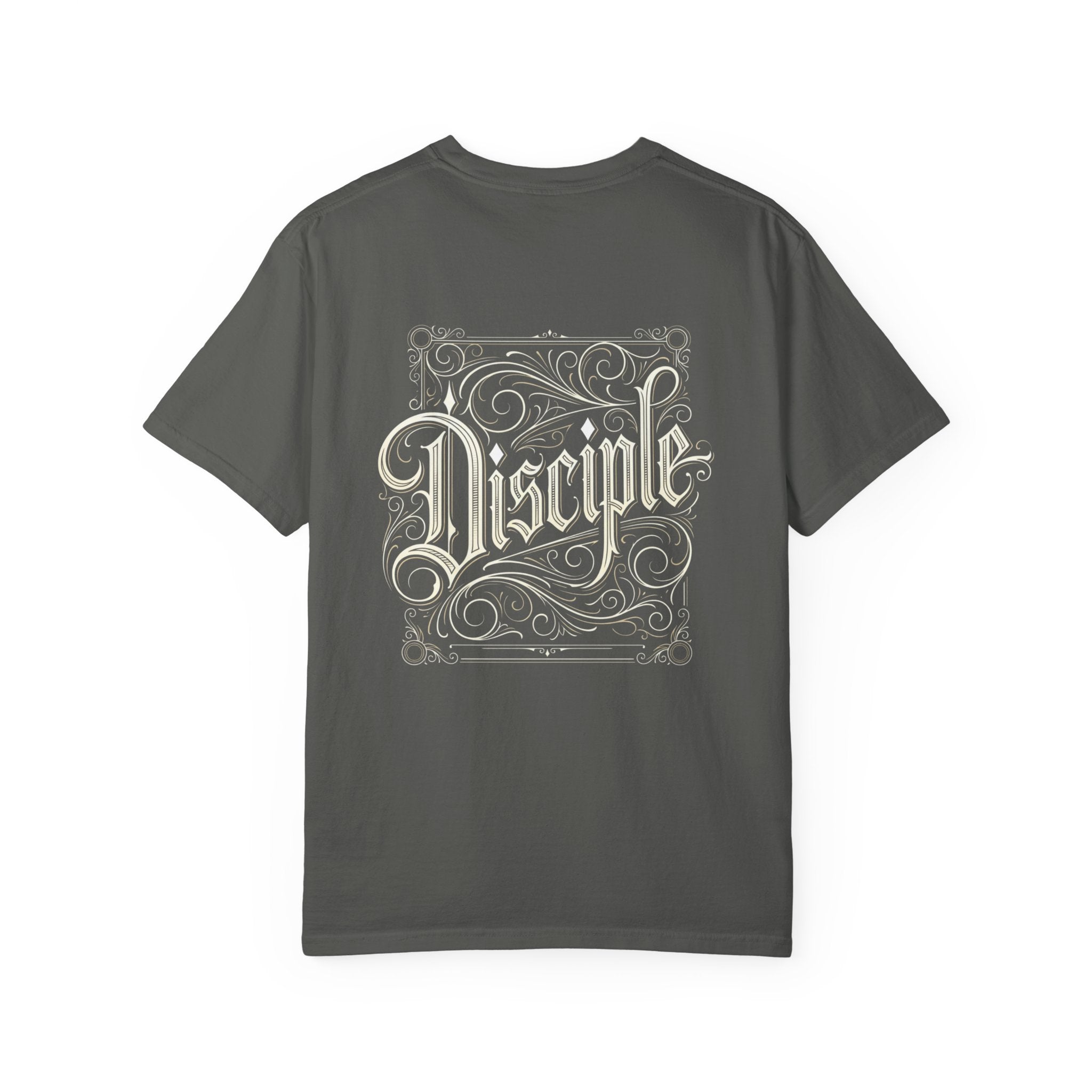 Disciple Cross T‑Shirt — Vintage Script Back Graphic Christian Tee