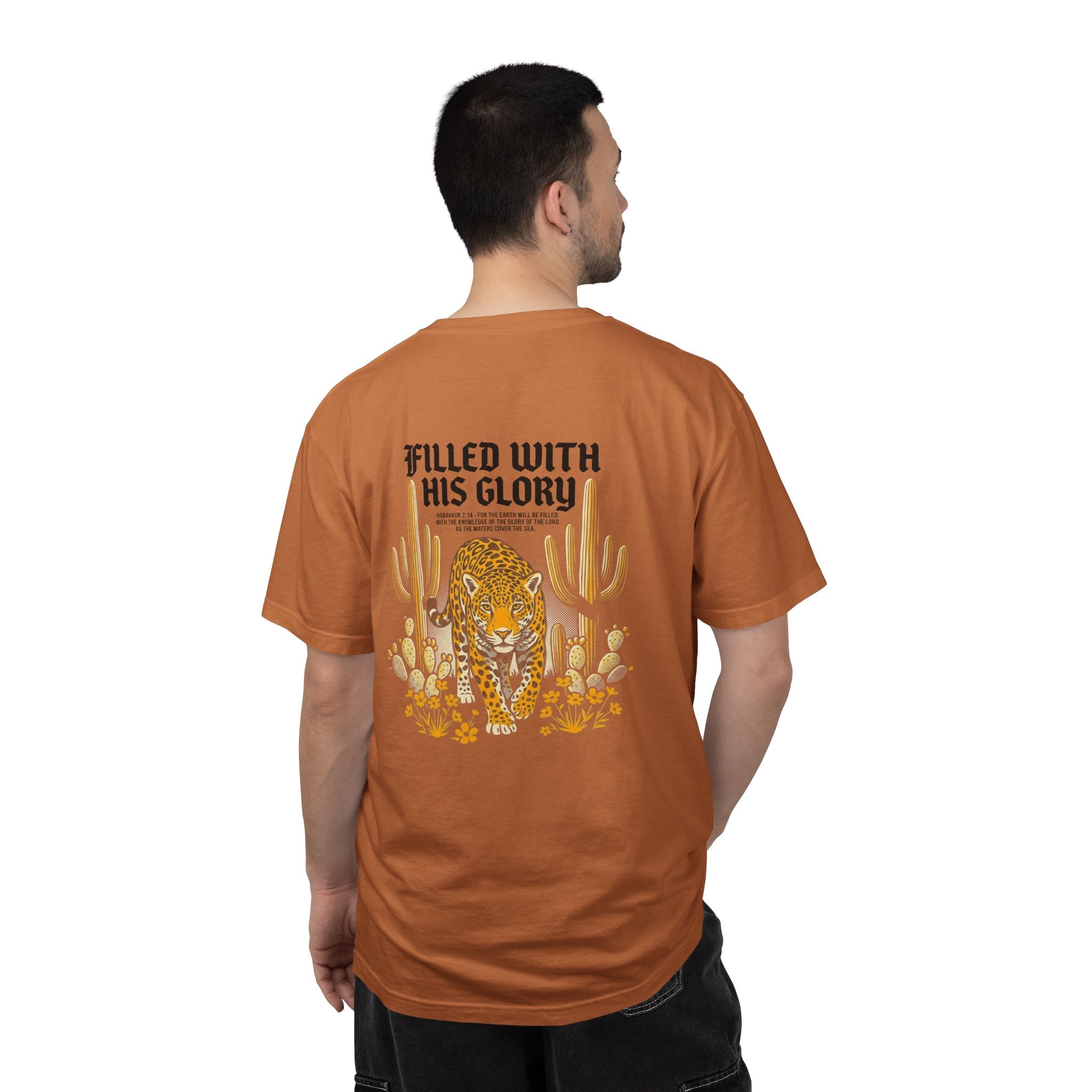 Christian Leopard Desert T-Shirt — "Filled With His Glory" Back Print