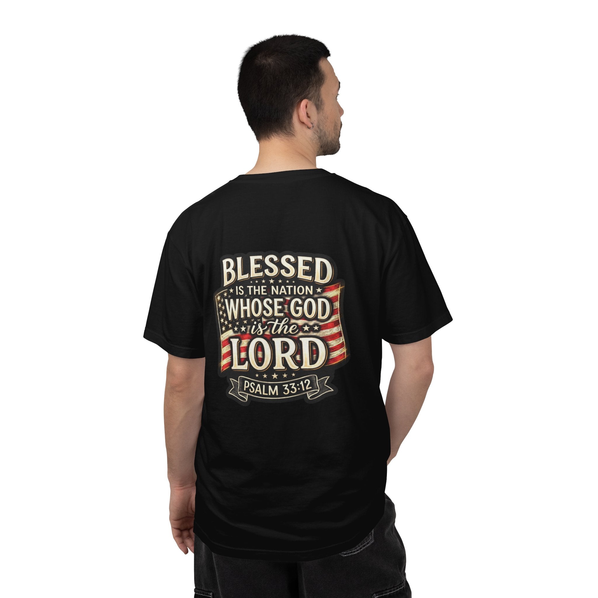 Christian Cross T-Shirt — "Blessed is the nation whose God is the Lord" Psalms Tee