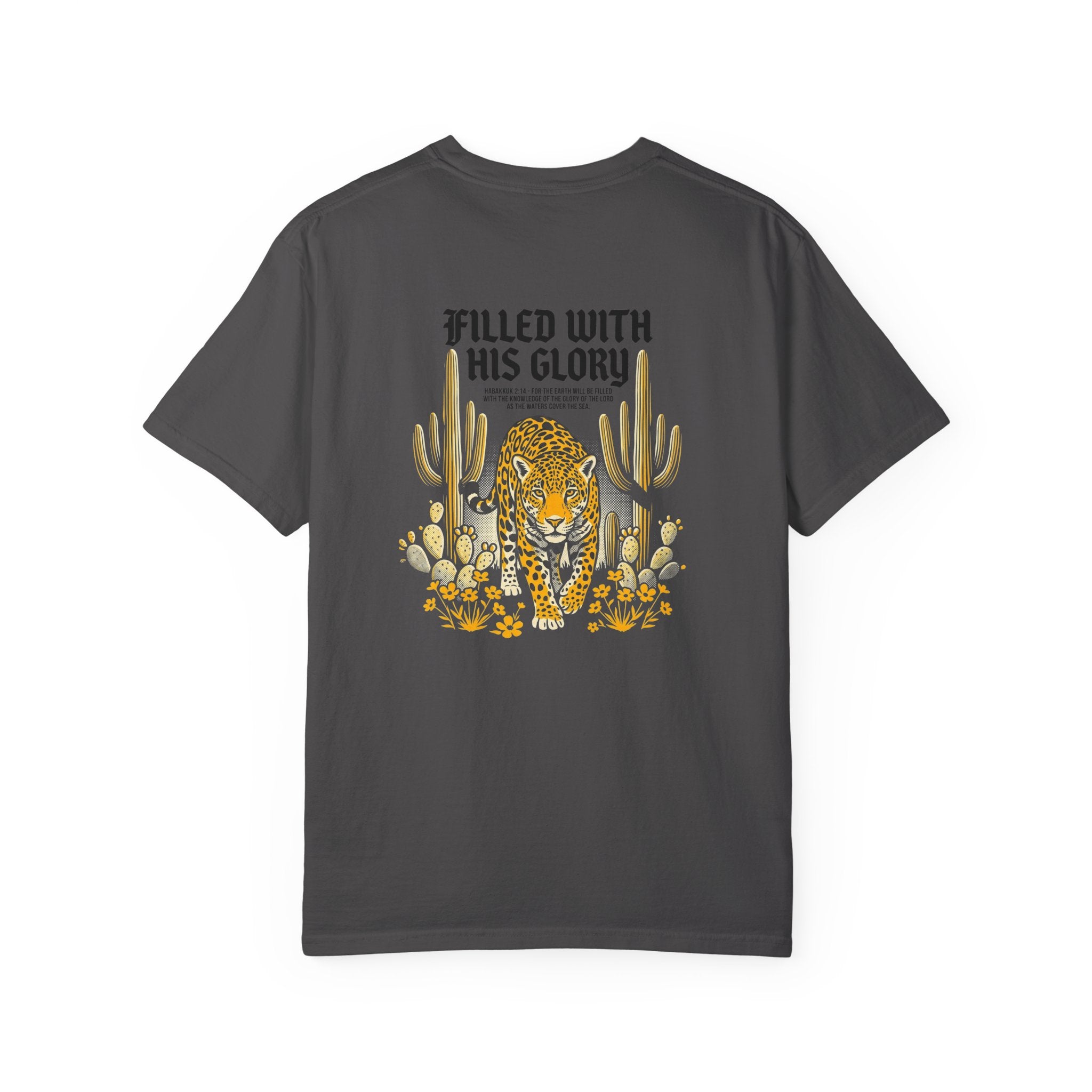 Christian Leopard Desert T-Shirt — "Filled With His Glory" Back Print