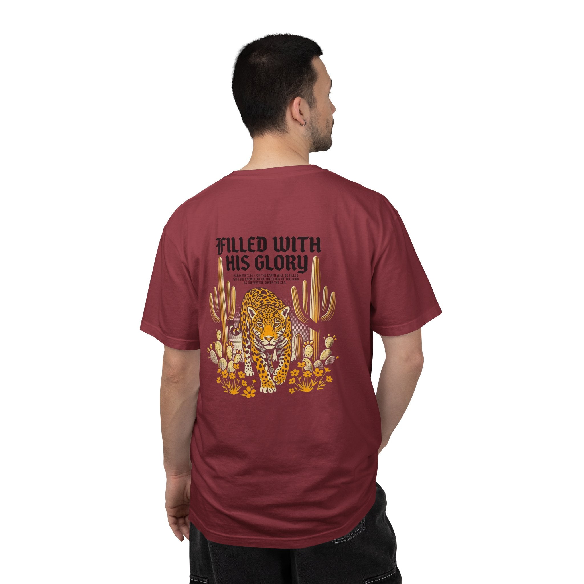 Christian Leopard Desert T-Shirt — "Filled With His Glory" Back Print