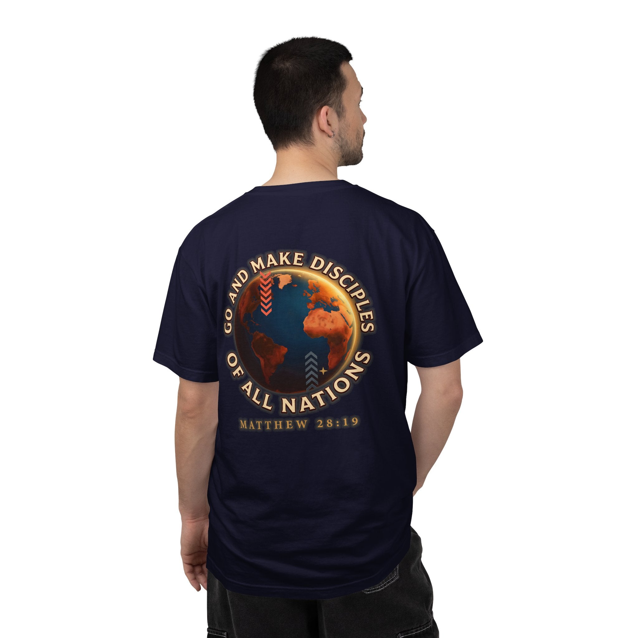 Christian T-Shirt — Cross Front & “Go and Make Disciples of All Nations” Matthew 28:19 Back