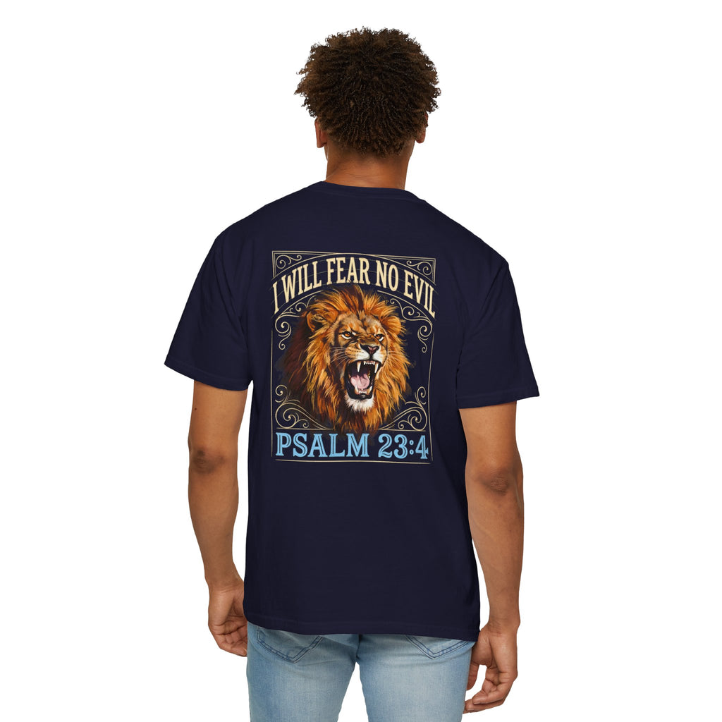 Psalm 23:4 Lion T-Shirt — I Will Fear No Evil Christian Tee