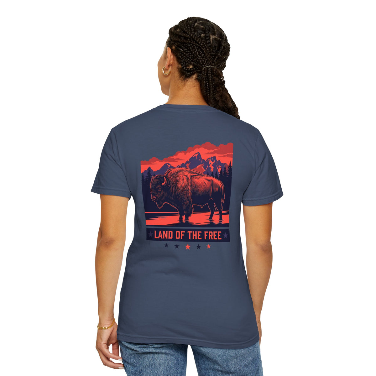 Americana Buffalo Tee — "Land of the Free" Garment-Dyed T-Shirt