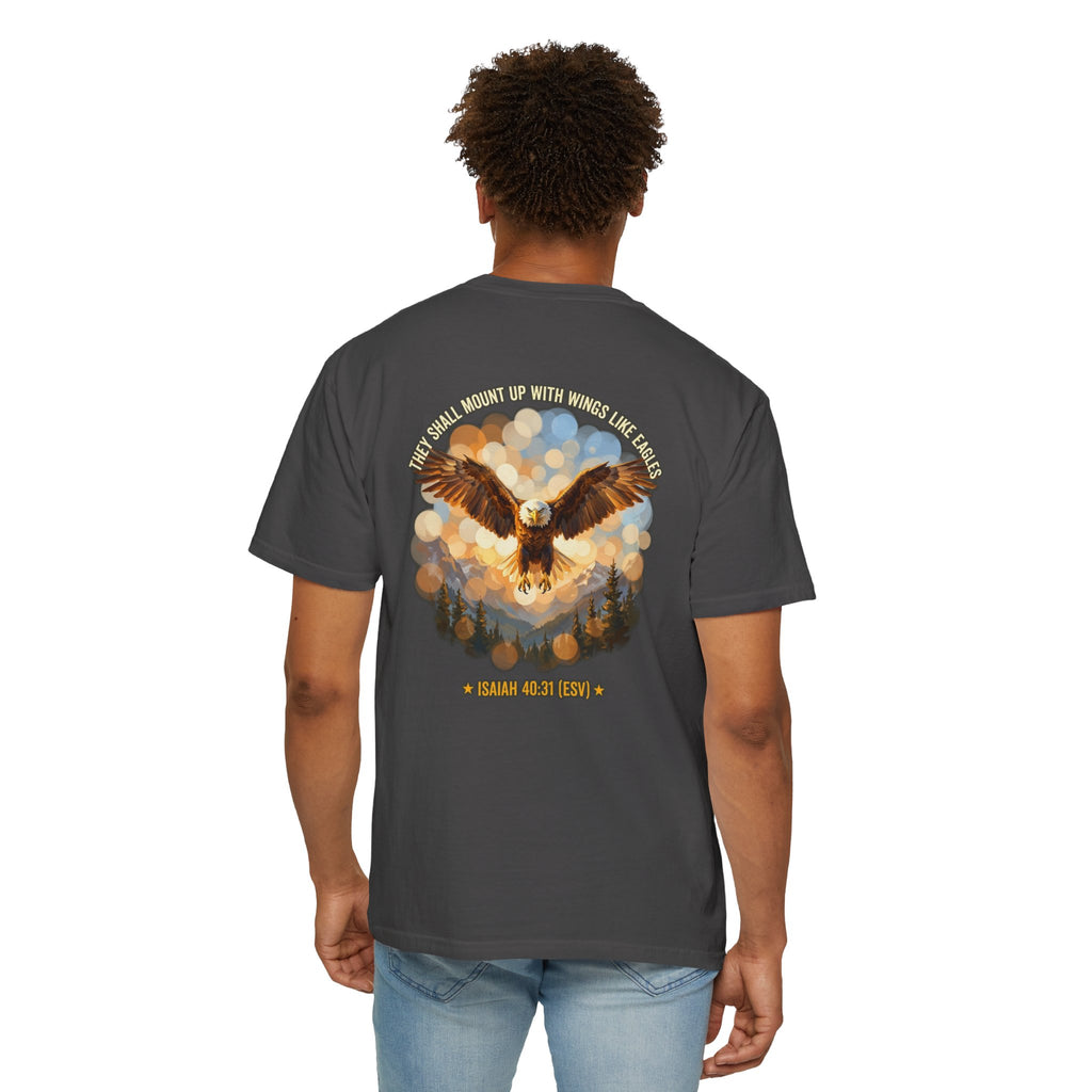Eagle & Cross Christian T‑Shirt — "They Shall Mount Up with Wings" (Isaiah 40:31)