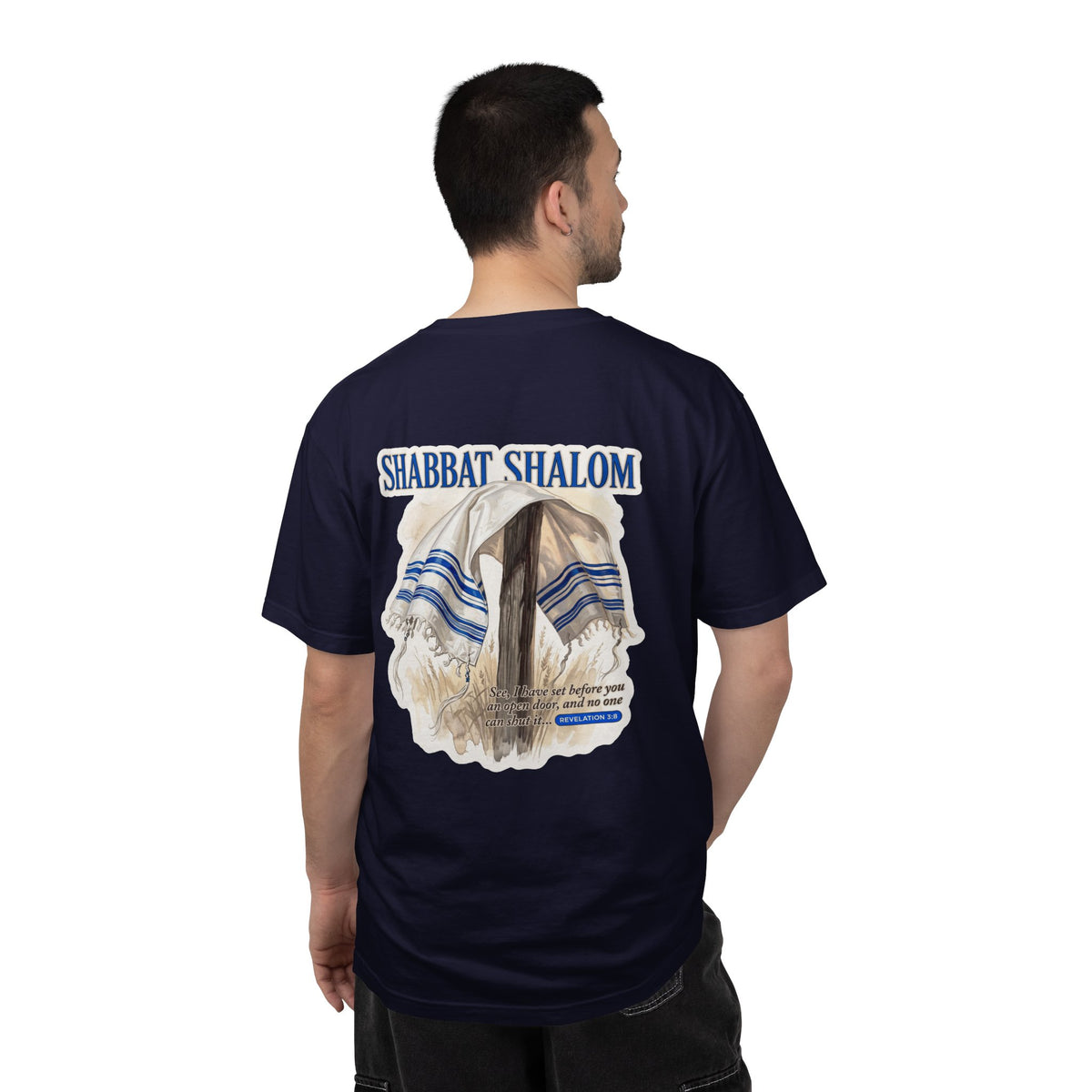 Shabbat Shalom T-Shirt — Jewish Prayer Shawl (Tallit) Graphic Tee