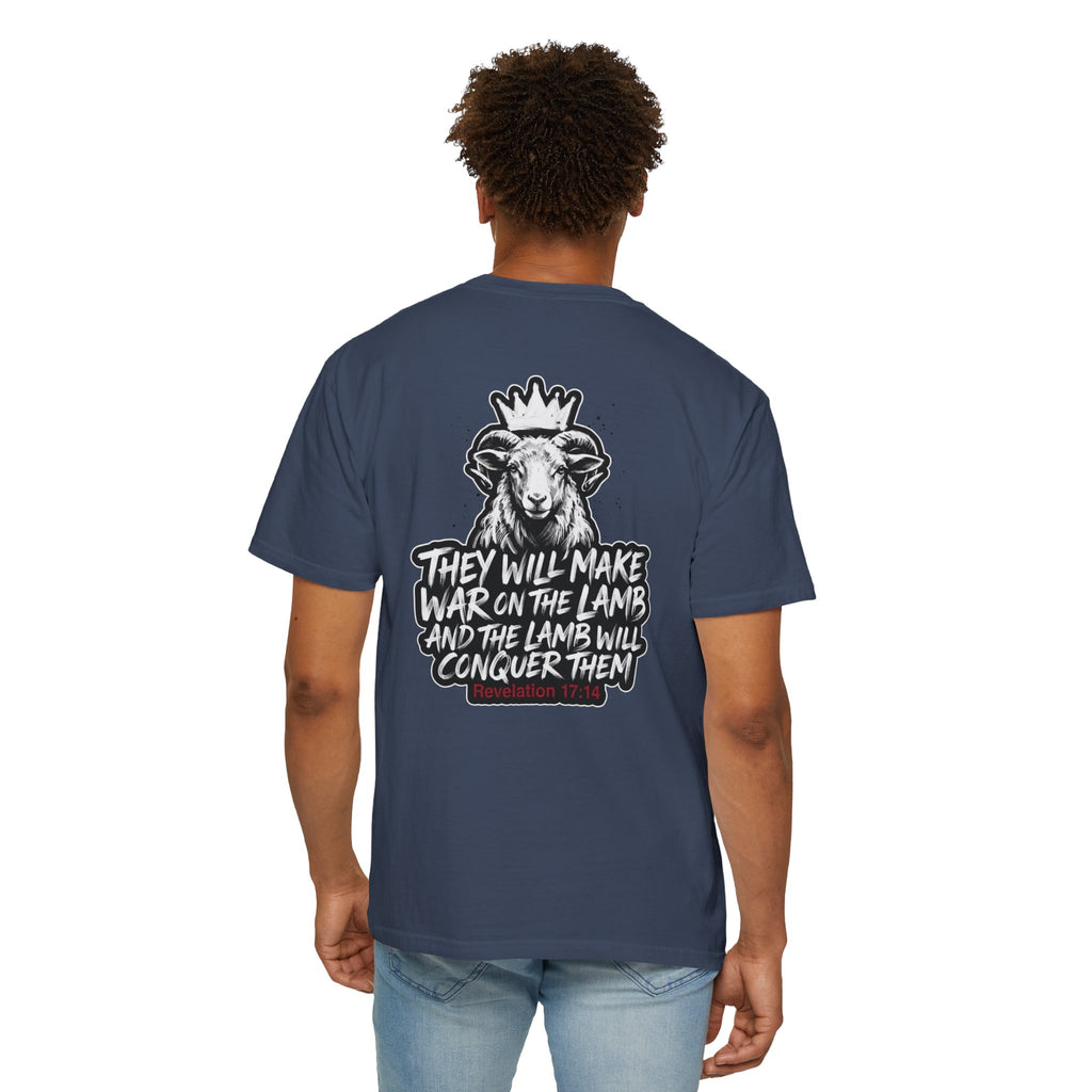 Christian Lamb Graphic T-Shirt — "They Will Make War on the Lamb" Back Design