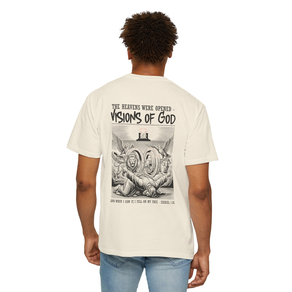 Religious T-Shirt — “Visions of God” Back Print with Small Cross