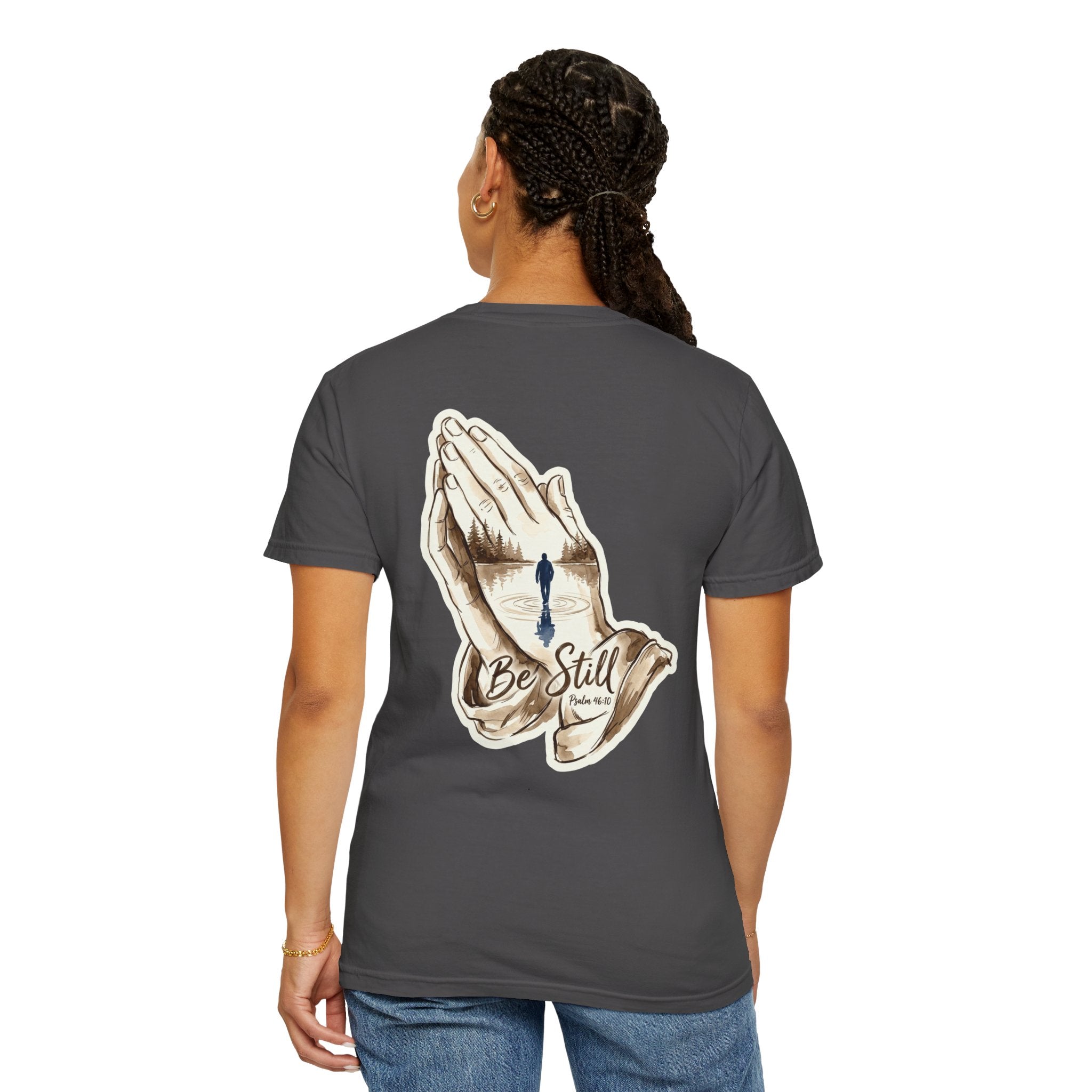 Be Still Prayer T-Shirt — Christian Faith Graphic Tee with Crosses