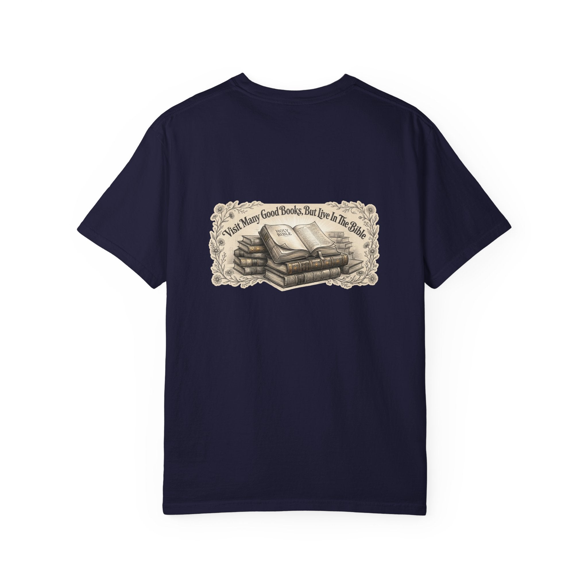 Vintage Stack of Books T-Shirt — "There Are Many Good Books, But This Is The Best"