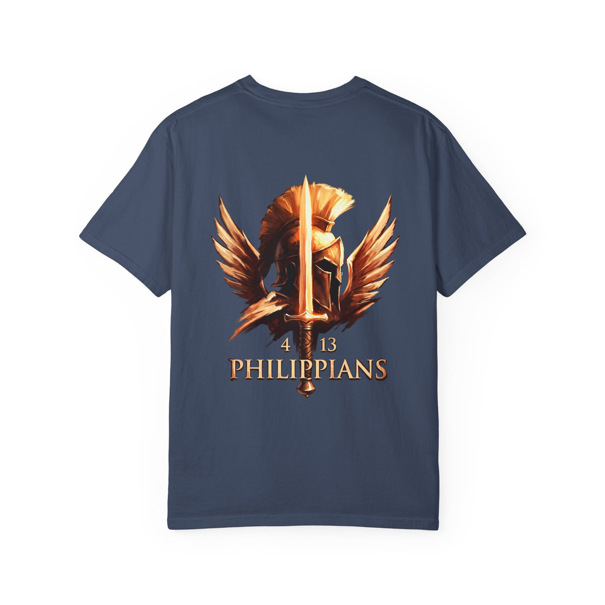 Christian Philippians 4:13 T-Shirt — Warrior Helmet Cross Graphic Tee