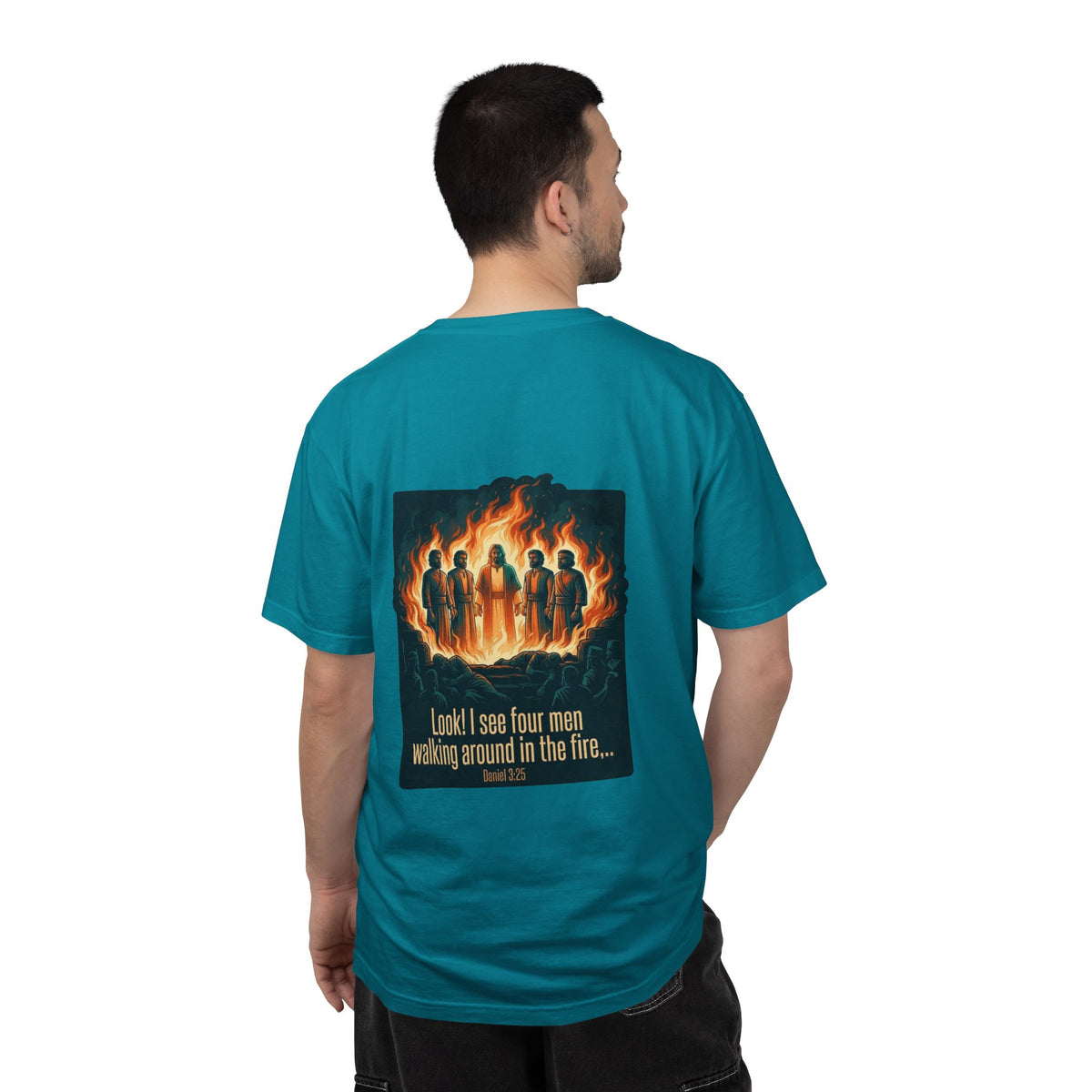 Christian Cross T-Shirt — ‘I see four men walking around in the fire’ Graphic Tee